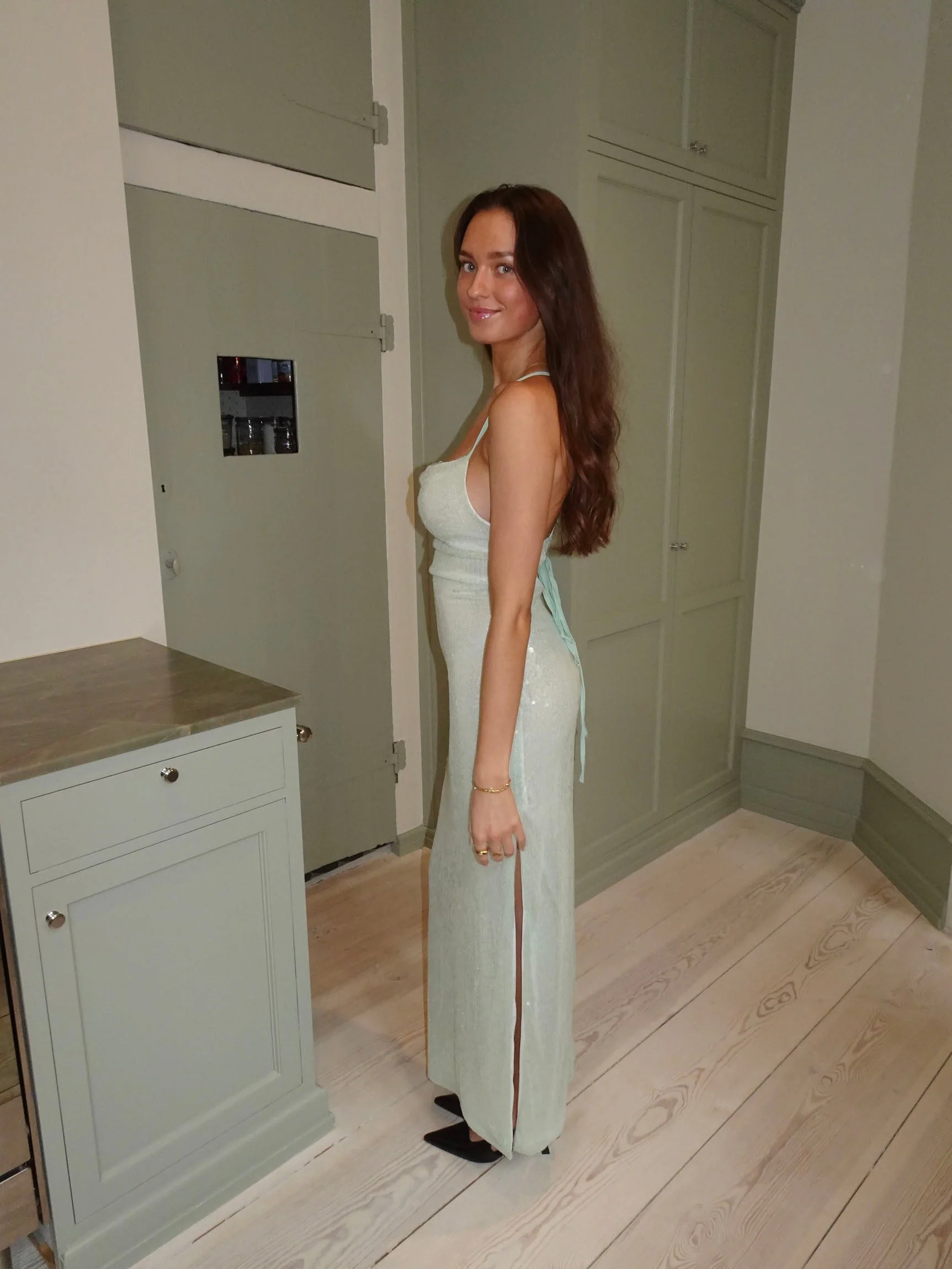 Jullie dress with sequins - Sage green 5 Jullie dress with sequins - Sage green
