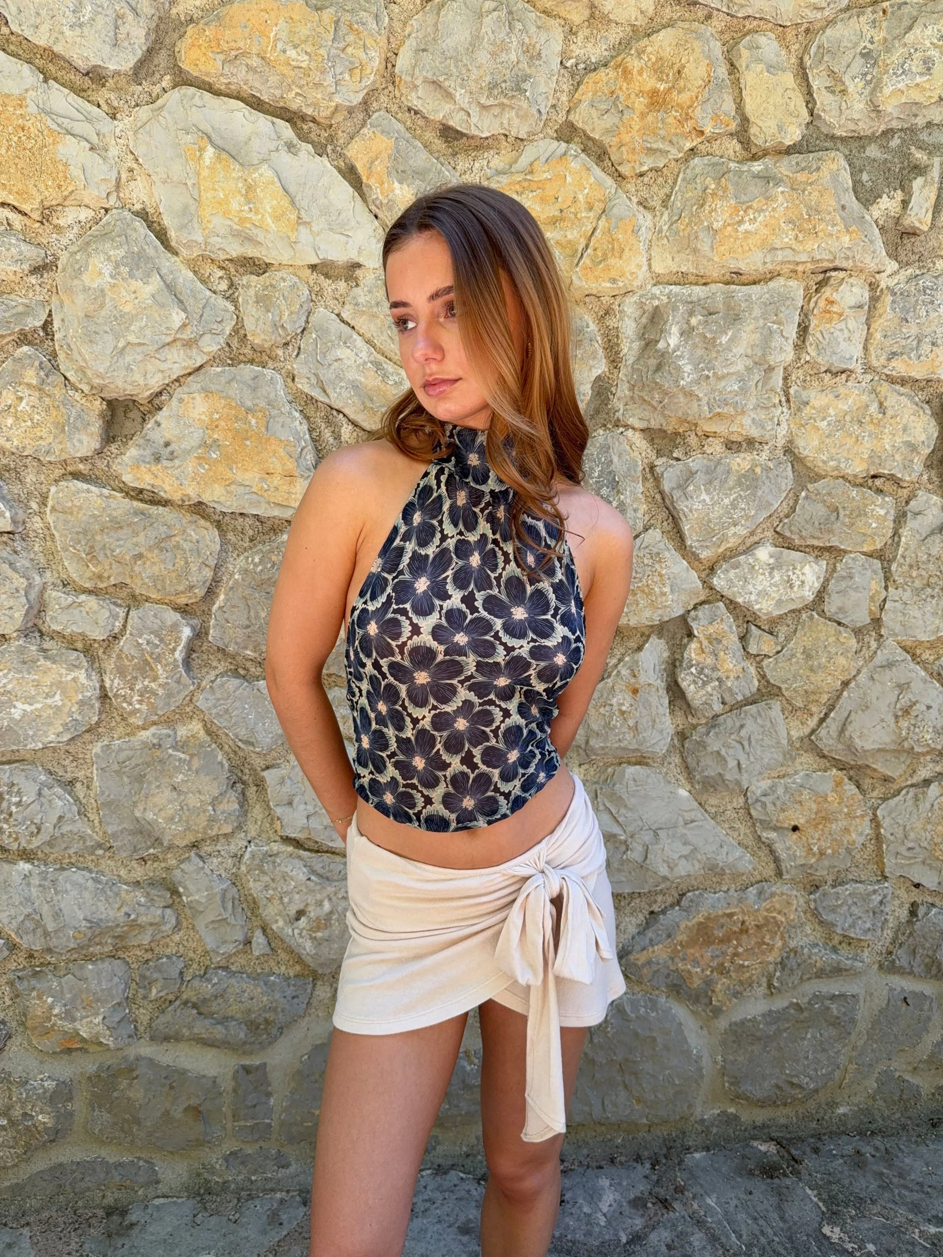 Zira top with floral pattern - Blue 14 Zira top with floral pattern - Blue