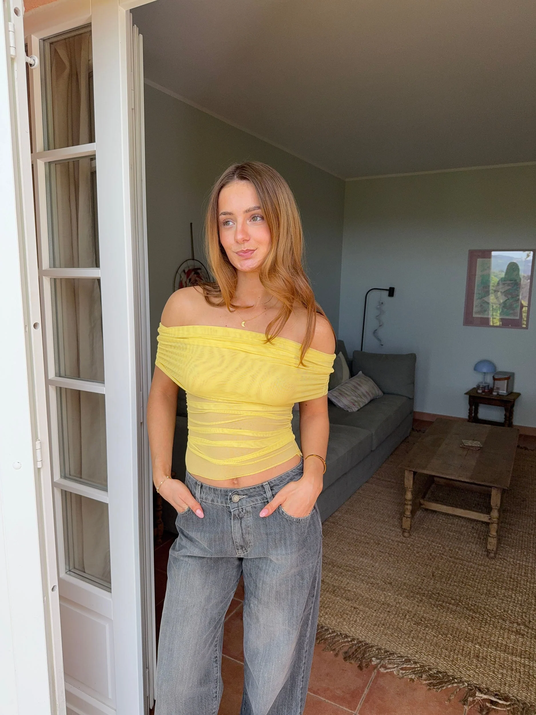 Victoire off shoulder top in mesh - Yellow 10 Victoire off shoulder top in mesh - Yellow