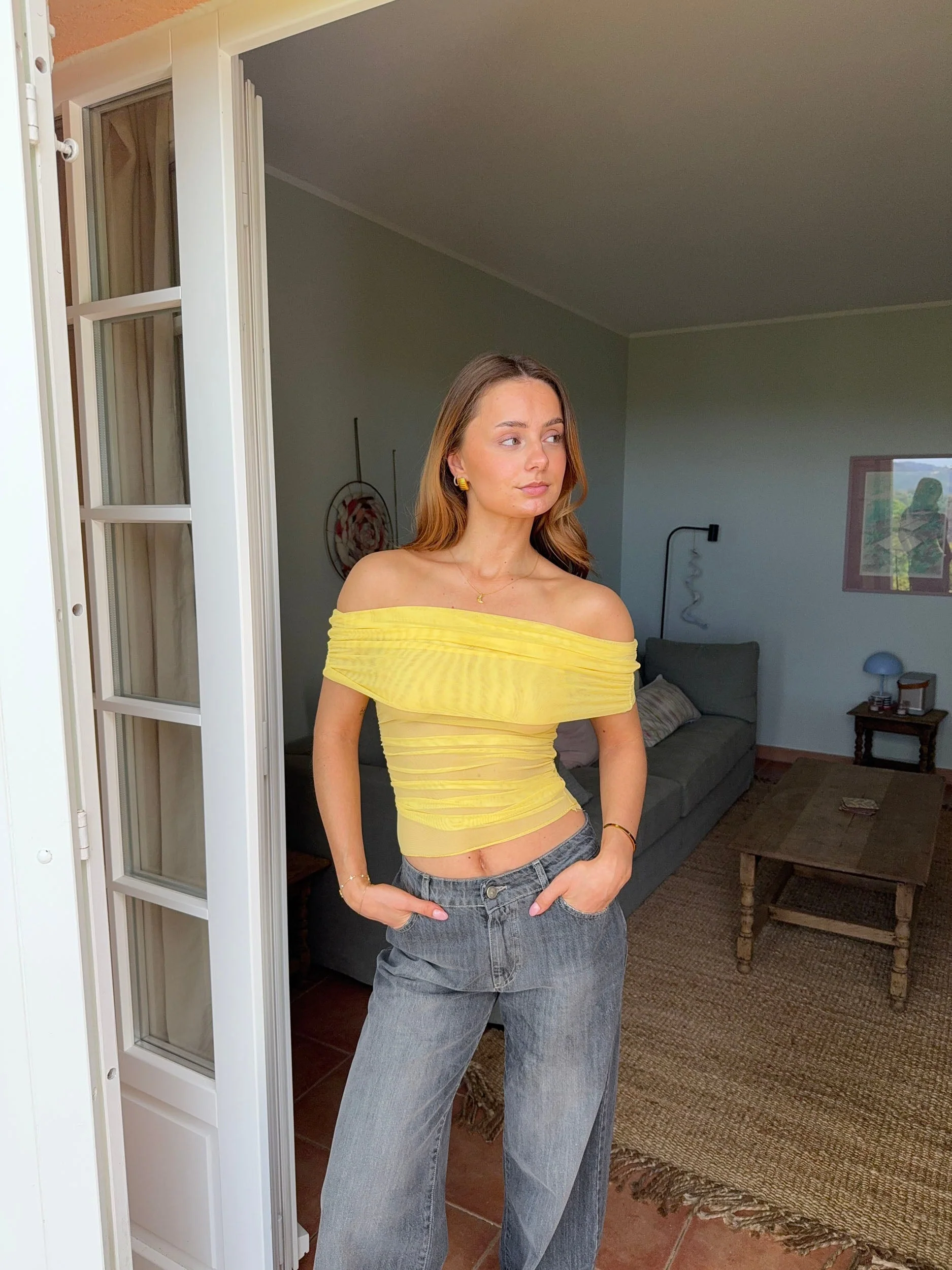 Victoire off shoulder top in mesh - Yellow 6 Victoire off shoulder top in mesh - Yellow