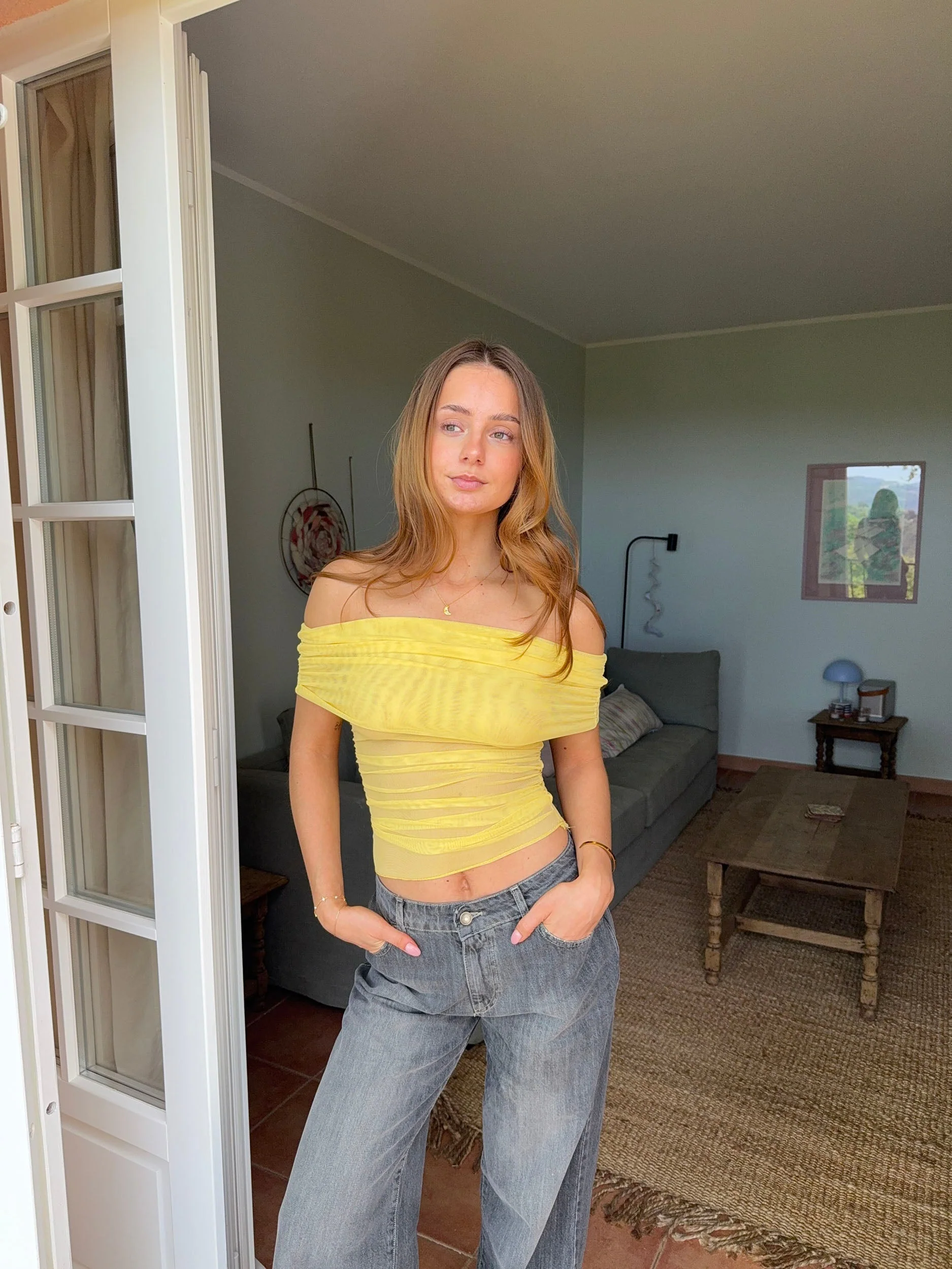 Victoire off shoulder top in mesh - Yellow 9 Victoire off shoulder top in mesh - Yellow