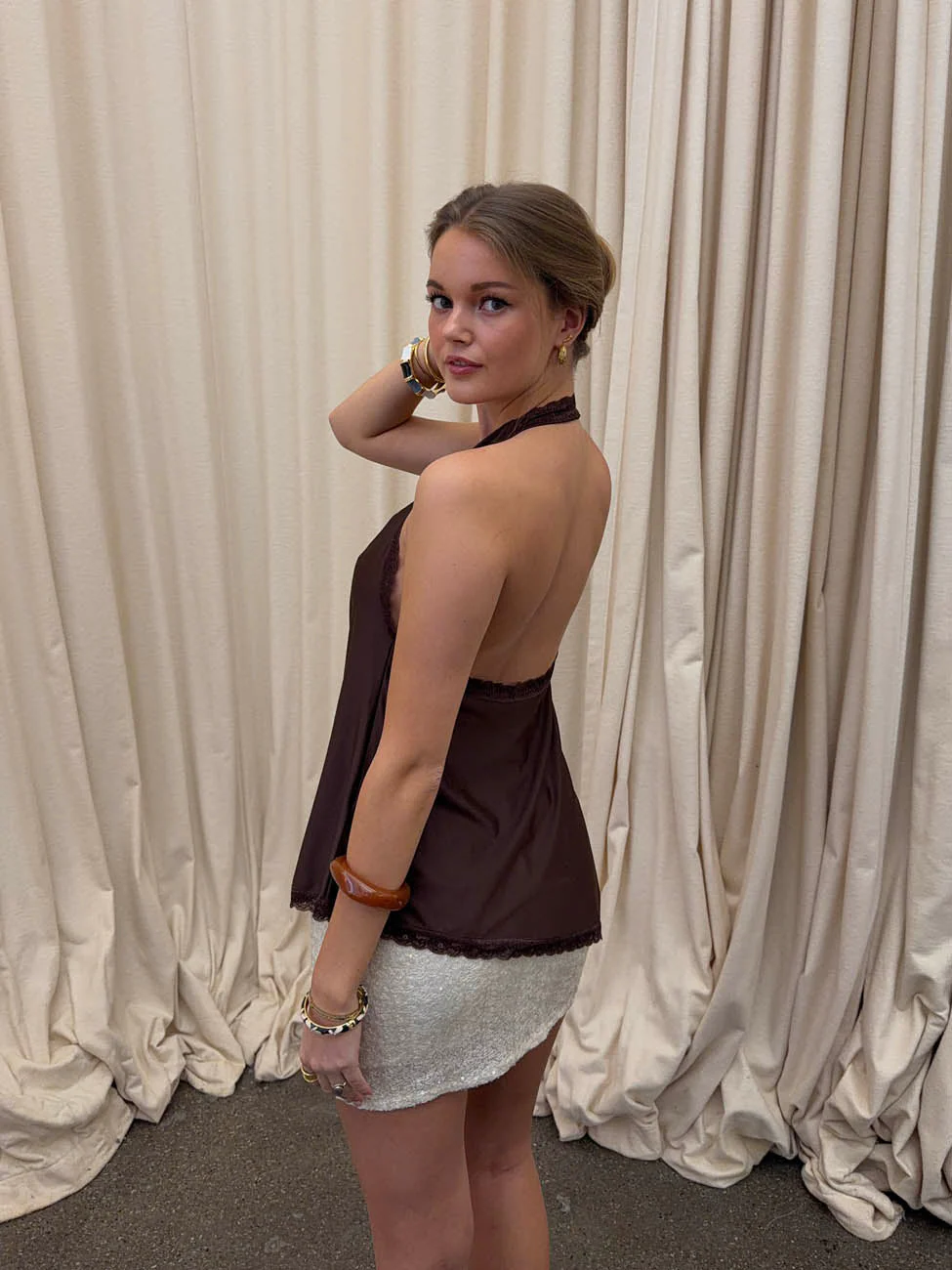 Laticha halterneck top with lace - Brown 2 Laticha halterneck top with lace - Brown
