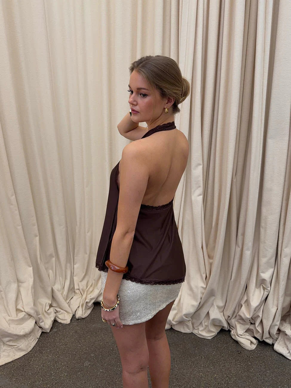 Laticha halterneck top with lace - Brown 8 Laticha halterneck top with lace - Brown