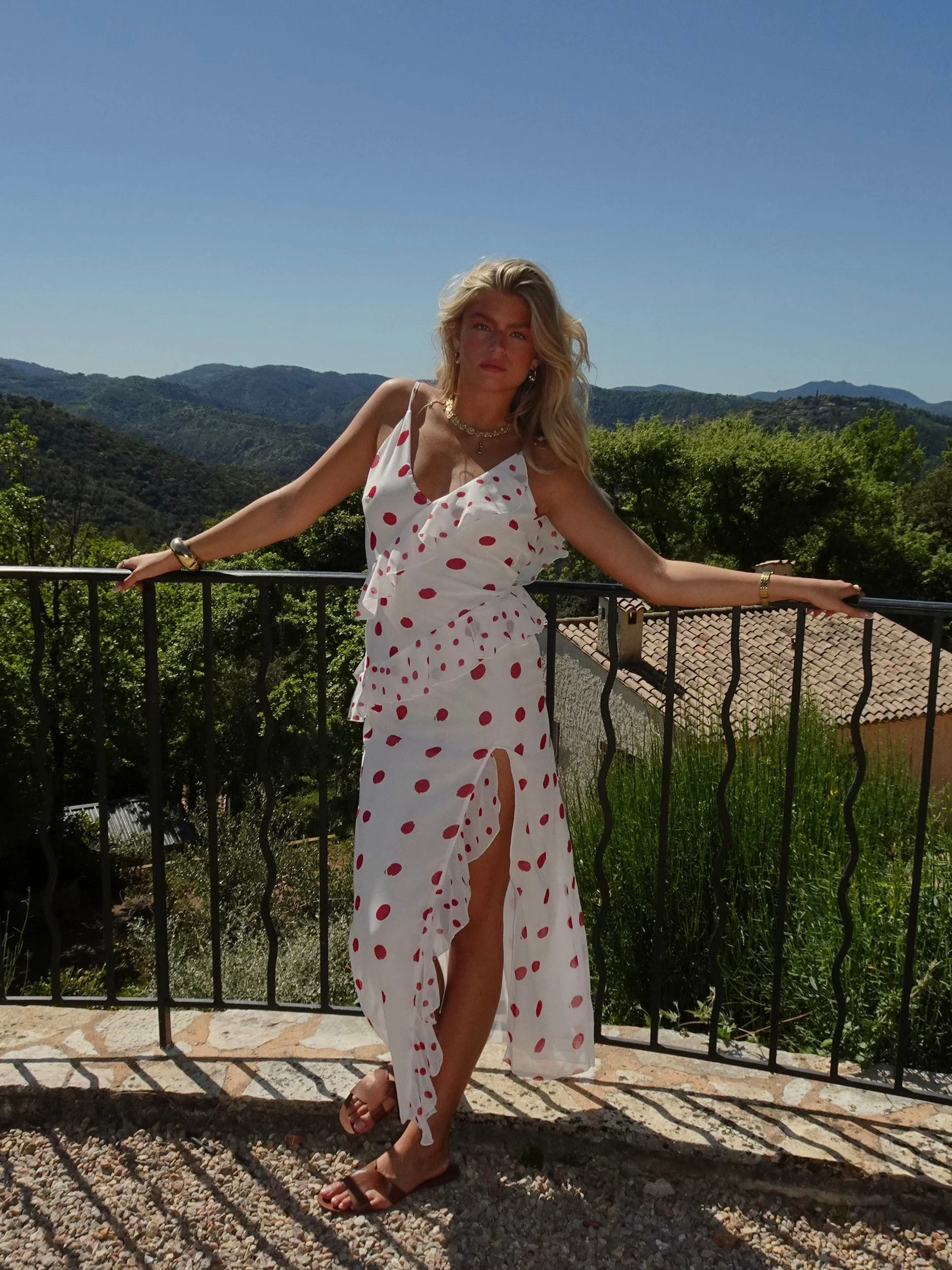 Lolana dress with polka dots – White/red 1 Lolana dress with polka dots – White/red