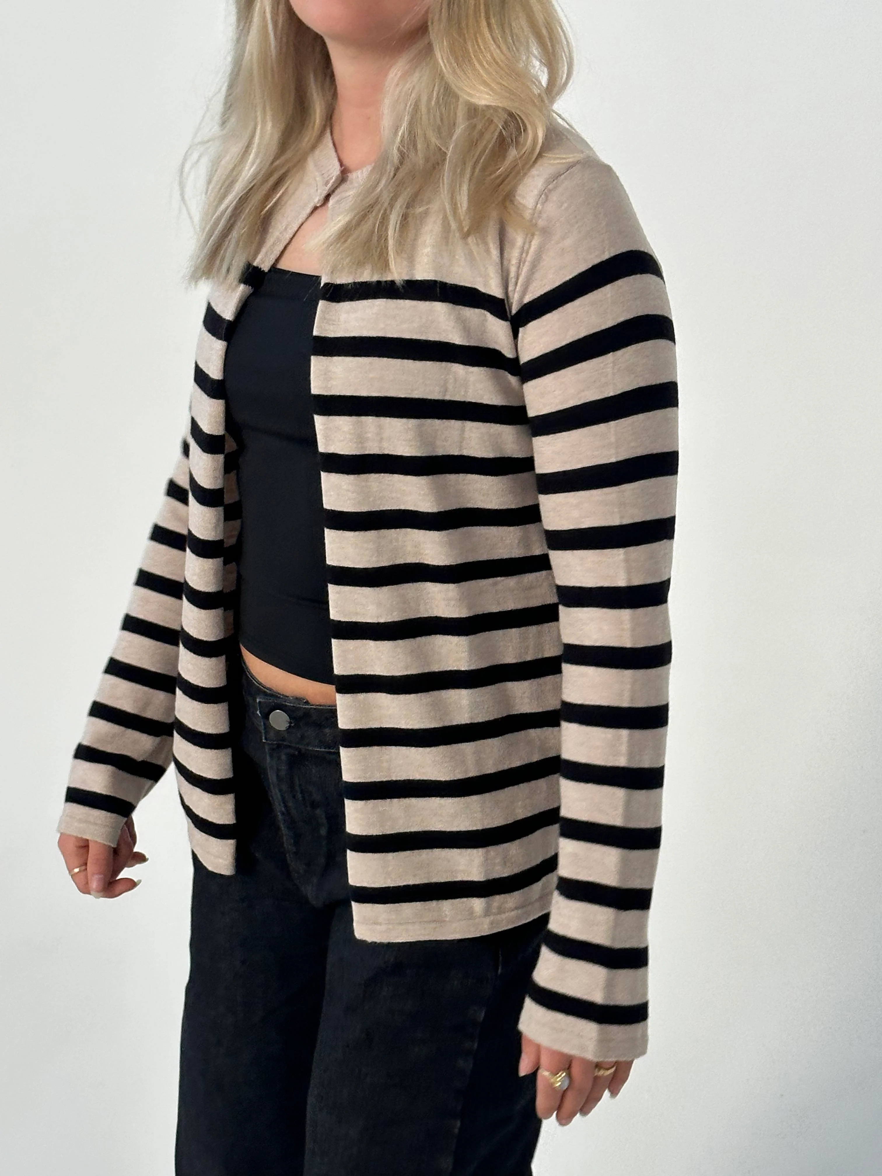 Xenia cardigan with stripes - Beige/black