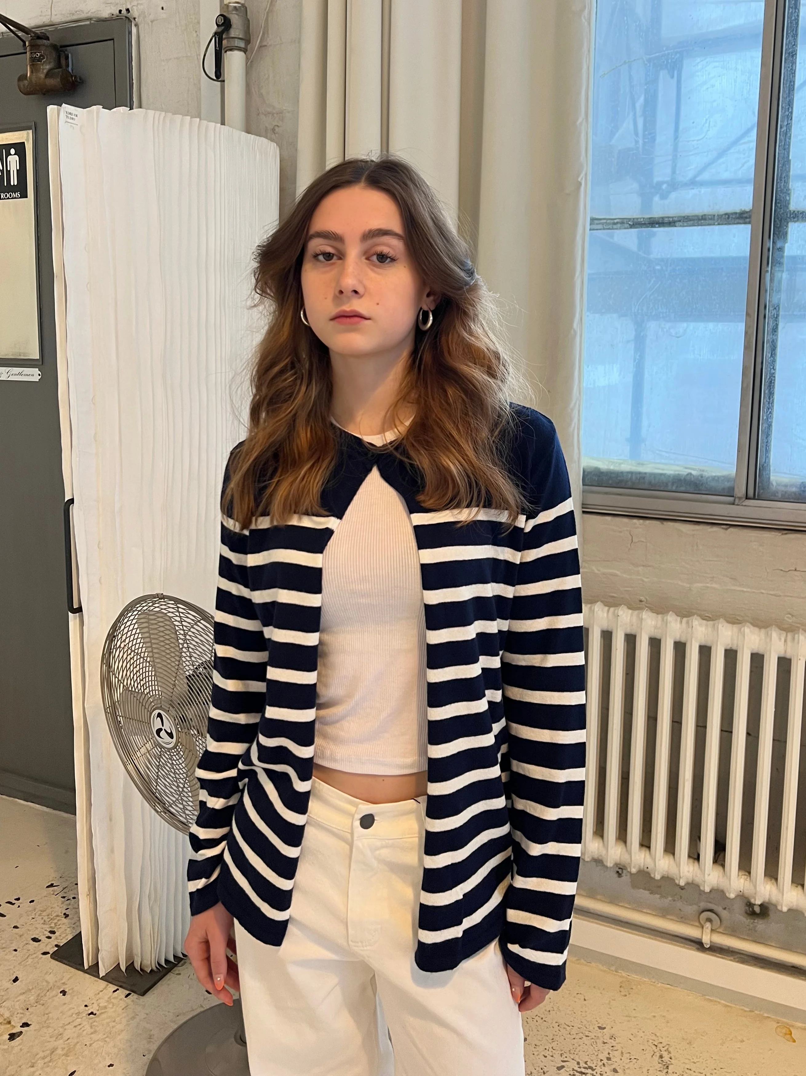 Xenia cardigan with stripes - Navy/white