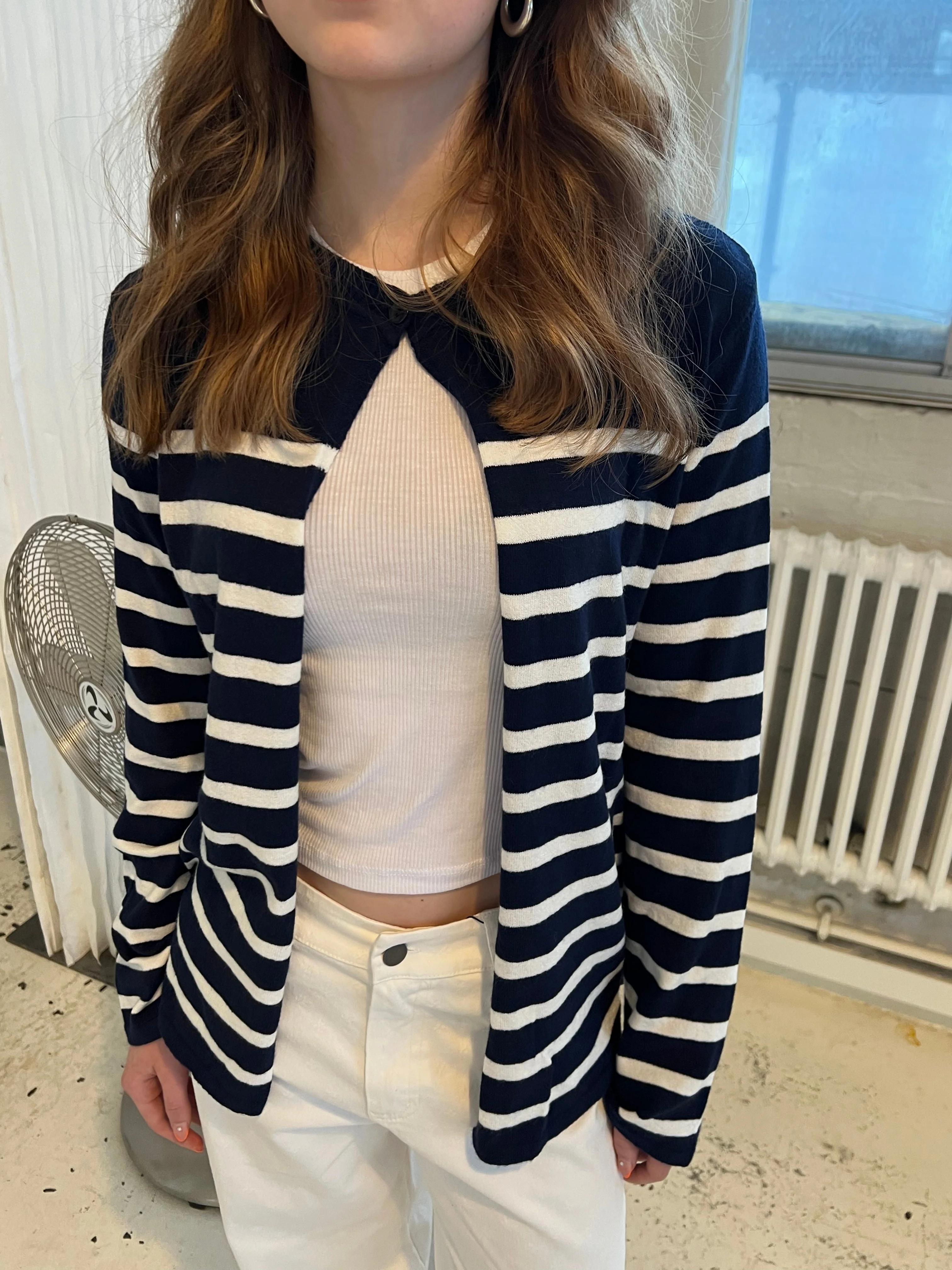 Xenia cardigan with stripes - Navy/white 3 Xenia cardigan with stripes - Navy/white