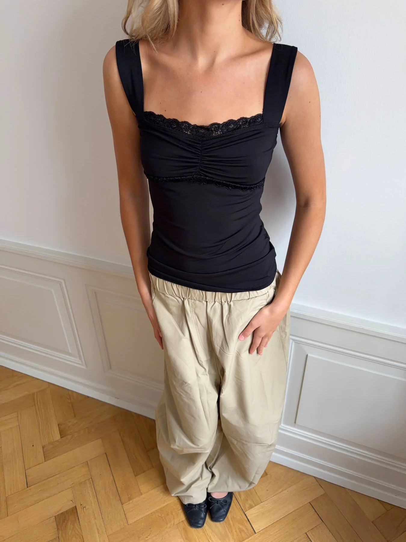 Mandaline top with lace detail - Black 2 Mandaline top with lace detail - Black
