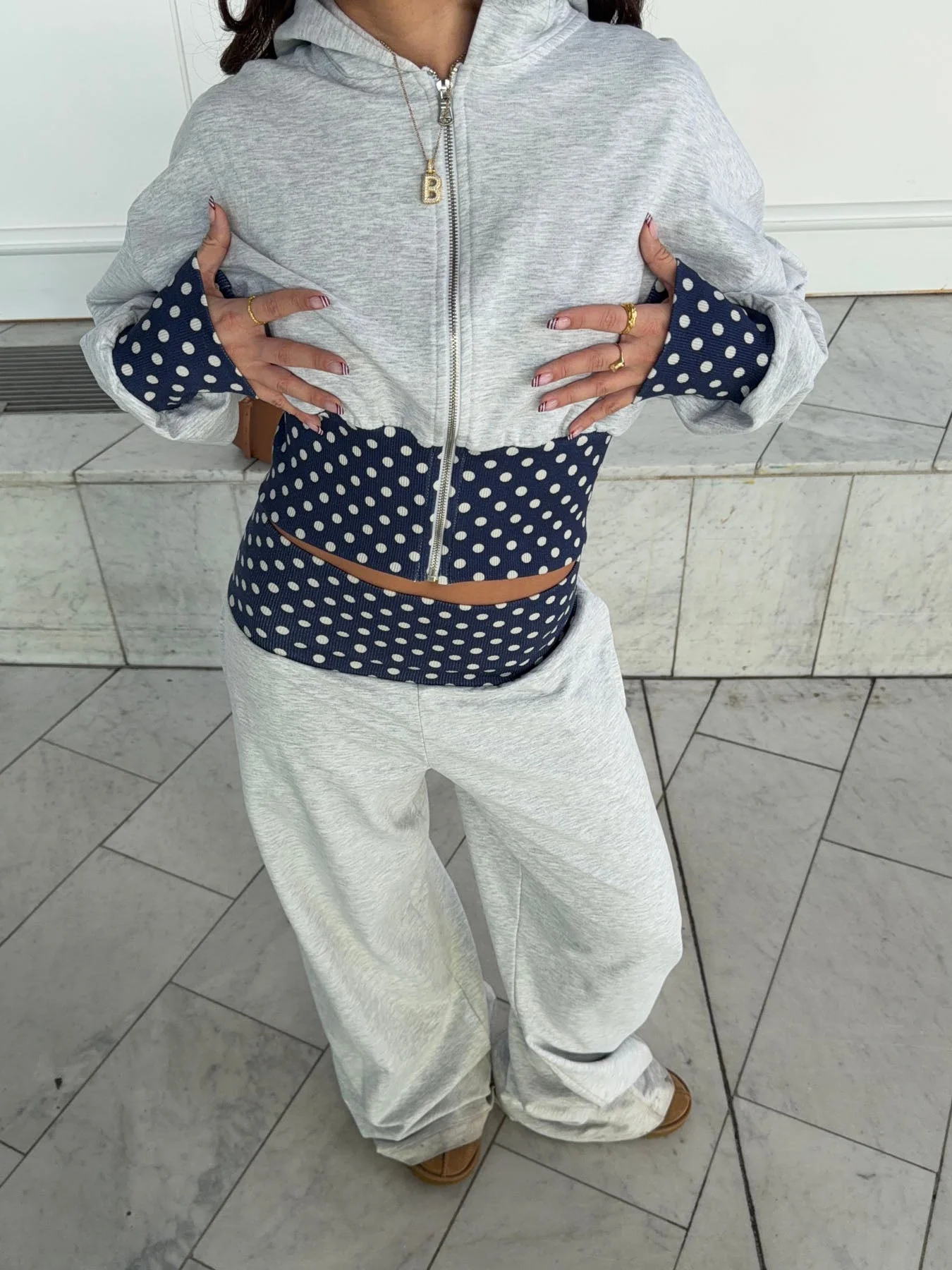 May hoodie with polka dots - Grey/navy/white 15 May hoodie with polka dots - Grey/navy/white