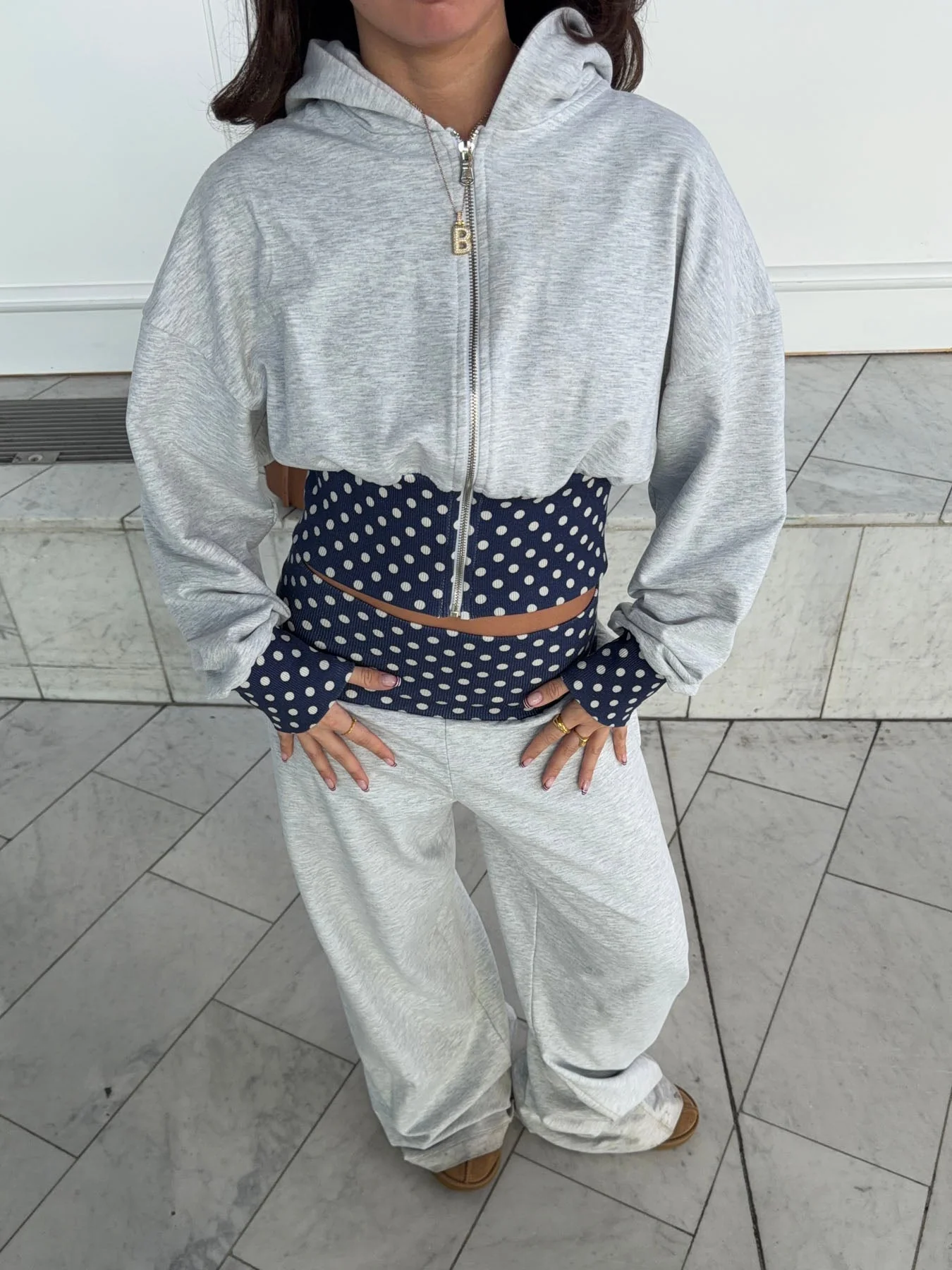 May hoodie with polka dots - Grey/navy/white 3 May hoodie with polka dots - Grey/navy/white
