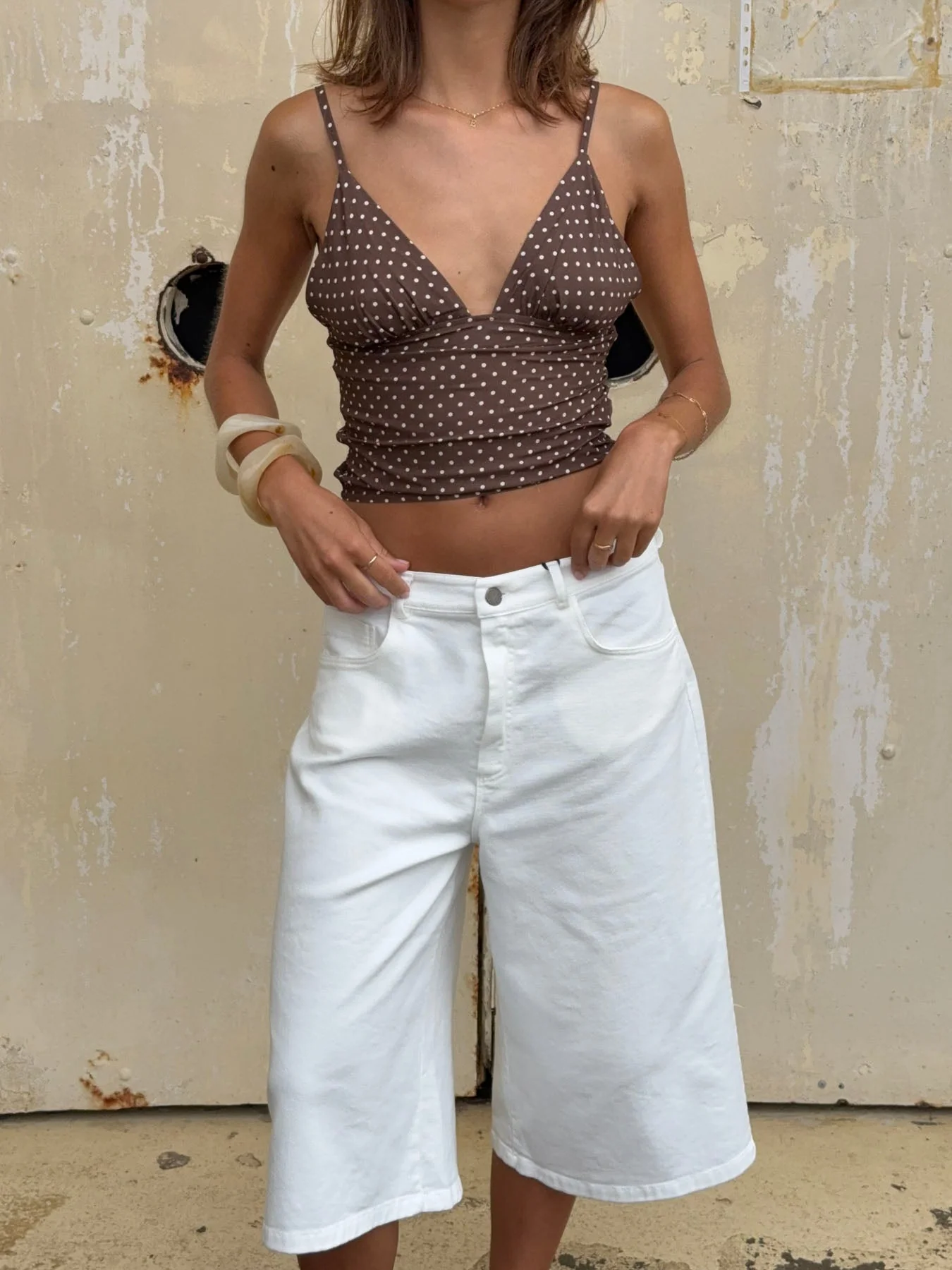 Melissa top with polka dots – Brown/white 2 Melissa top with polka dots – Brown/white
