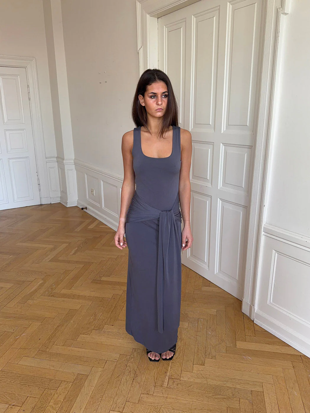 Mia dress with tie detail - Grey 13 Mia dress with tie detail - Grey