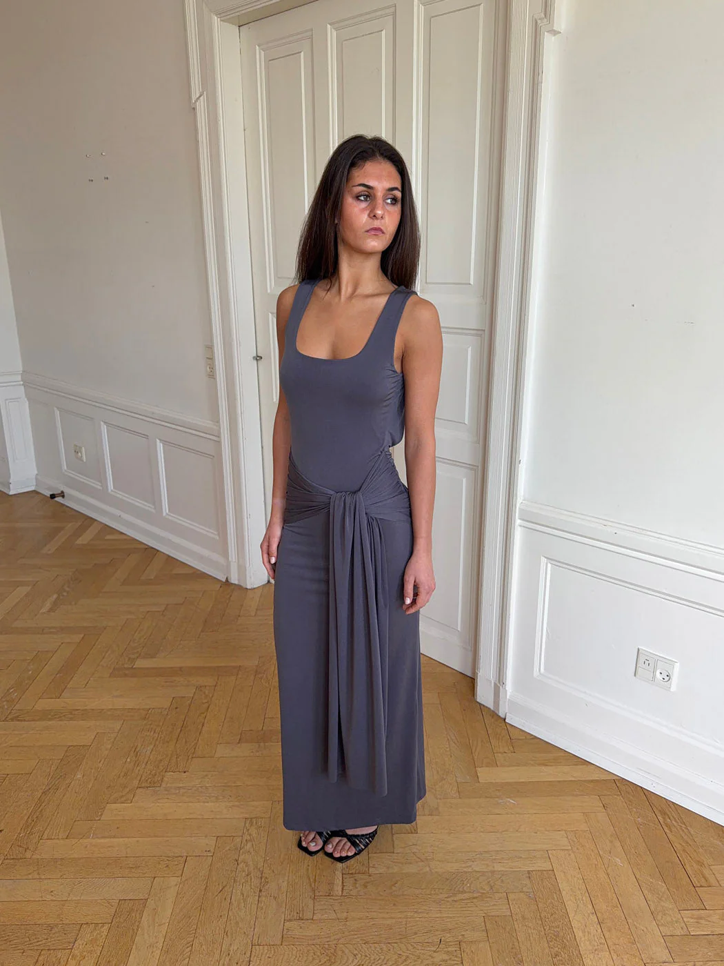 Mia dress with tie detail - Grey 7 Mia dress with tie detail - Grey