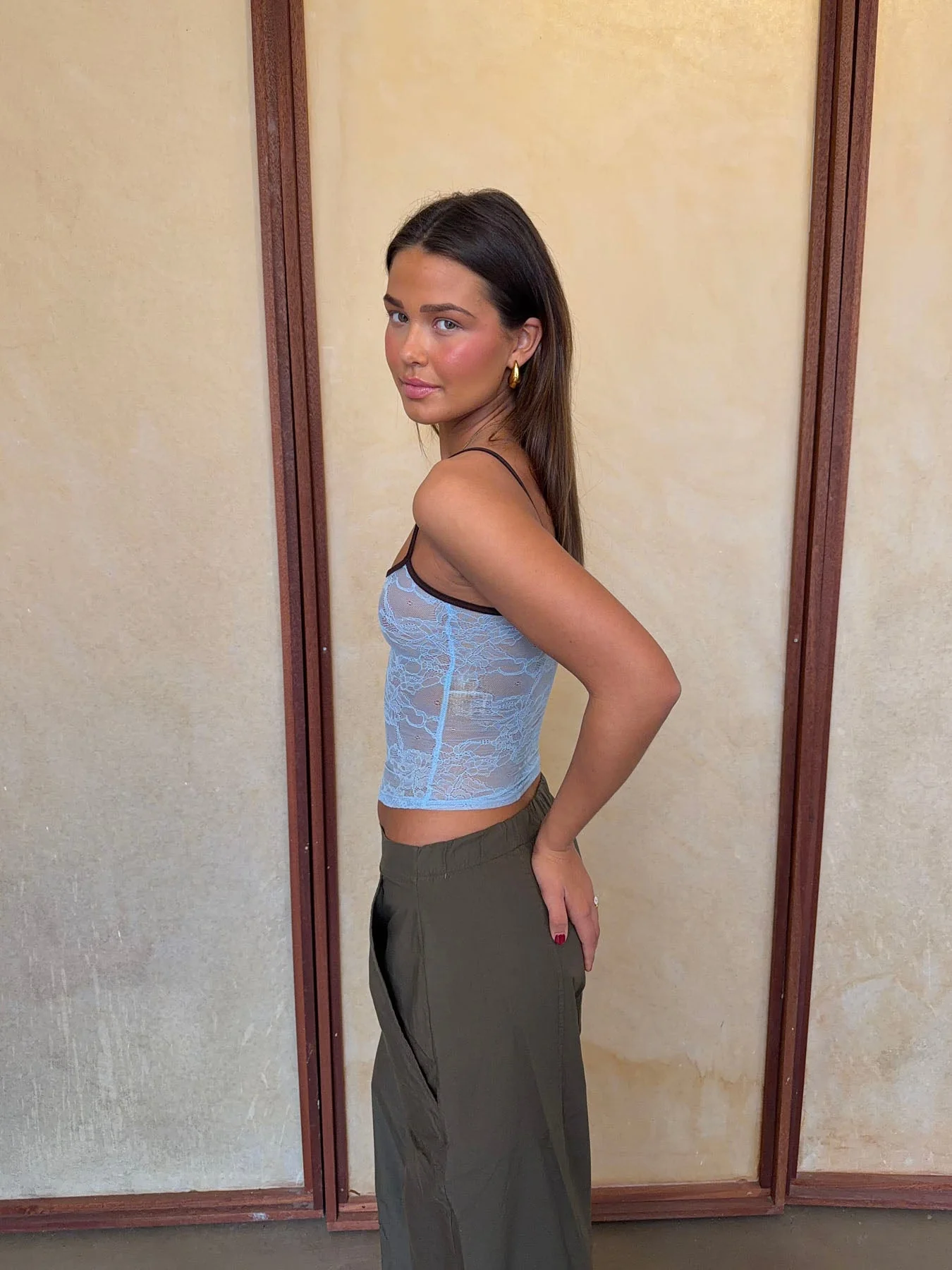Nadja top with lace - Blue/brown 17 Nadja top with lace - Blue/brown
