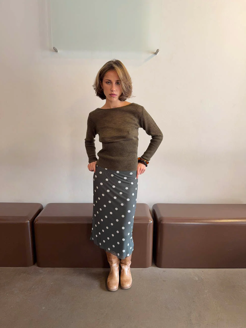 Nielsine mesh skirt with polka dots - Khaki/white 4 Nielsine mesh skirt with polka dots - Khaki/white