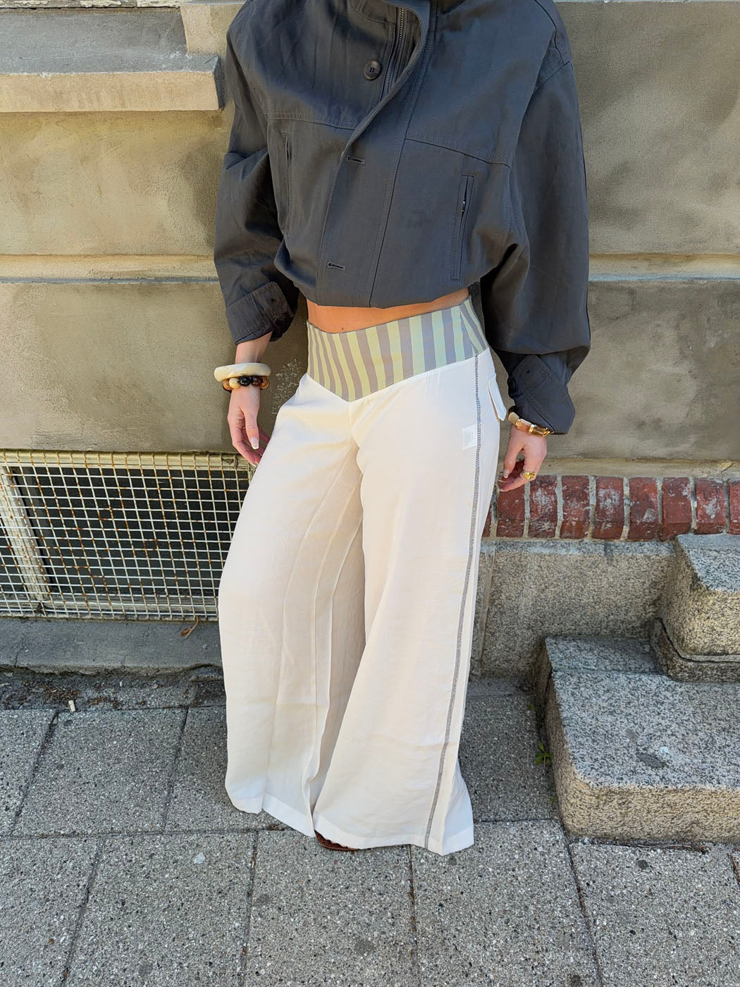 Polly pants with stripes - White/green 14 Polly pants with stripes - White/green