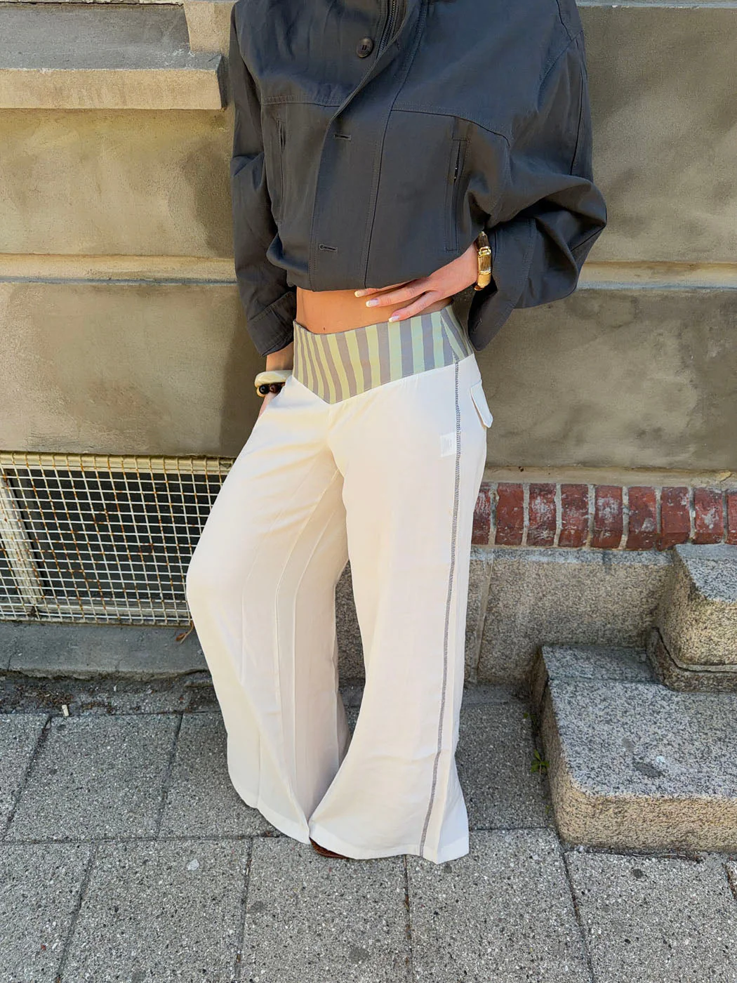 Polly pants with stripes - White/green 2 Polly pants with stripes - White/green