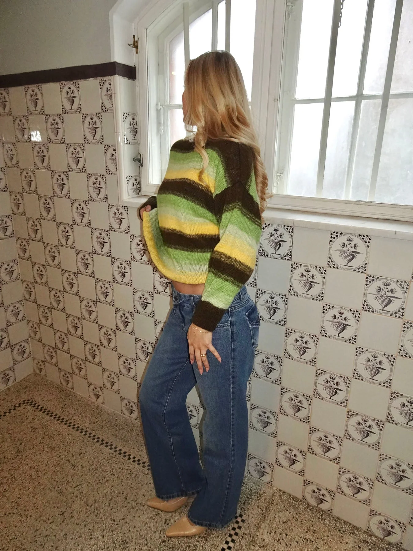 Raina knit with stripes - Brown/green/yellow 1 Raina knit with stripes - Brown/green/yellow