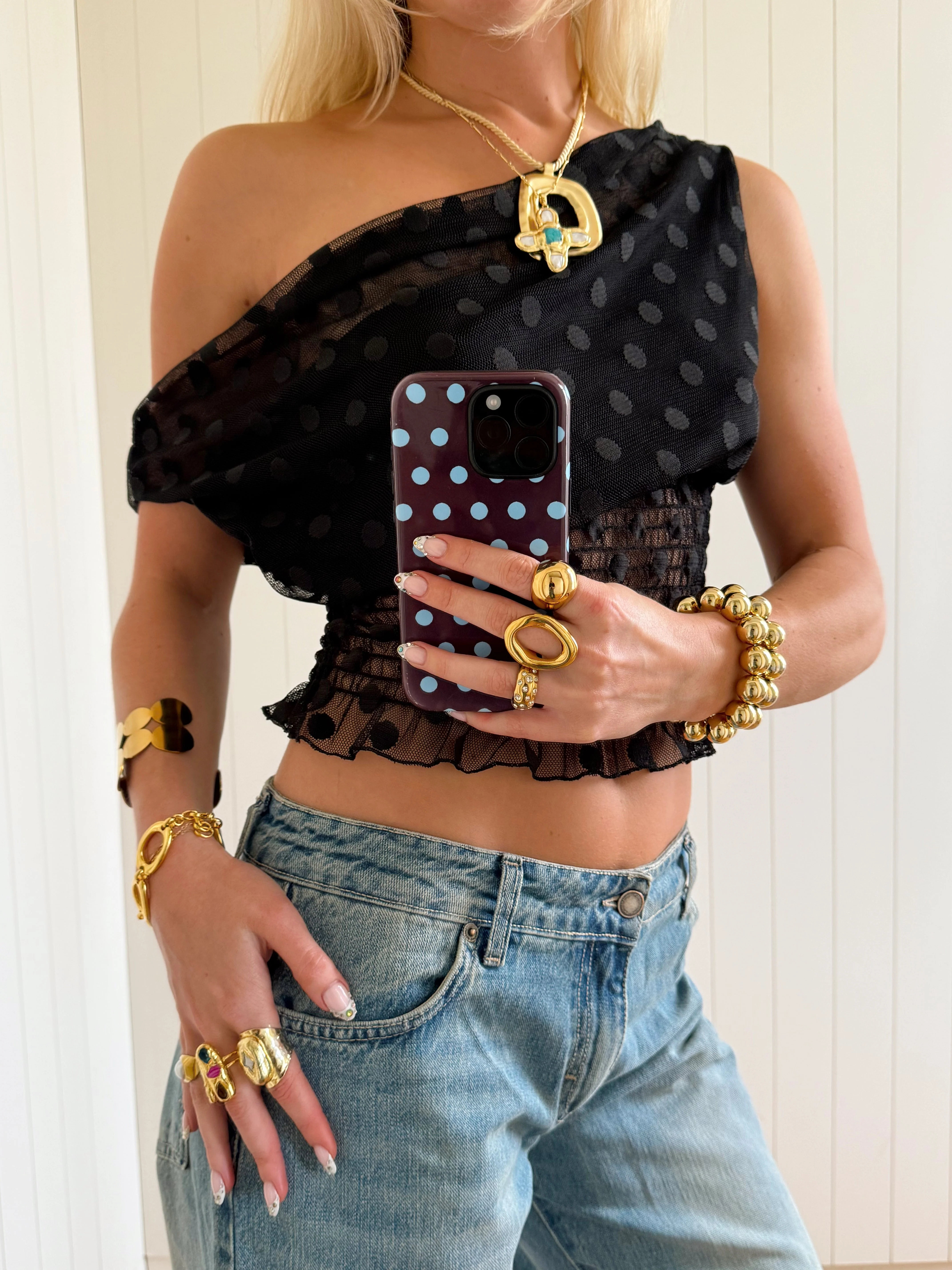 Scandivv mesh top with polka dots - Black 1 Scandivv mesh top with polka dots - Black