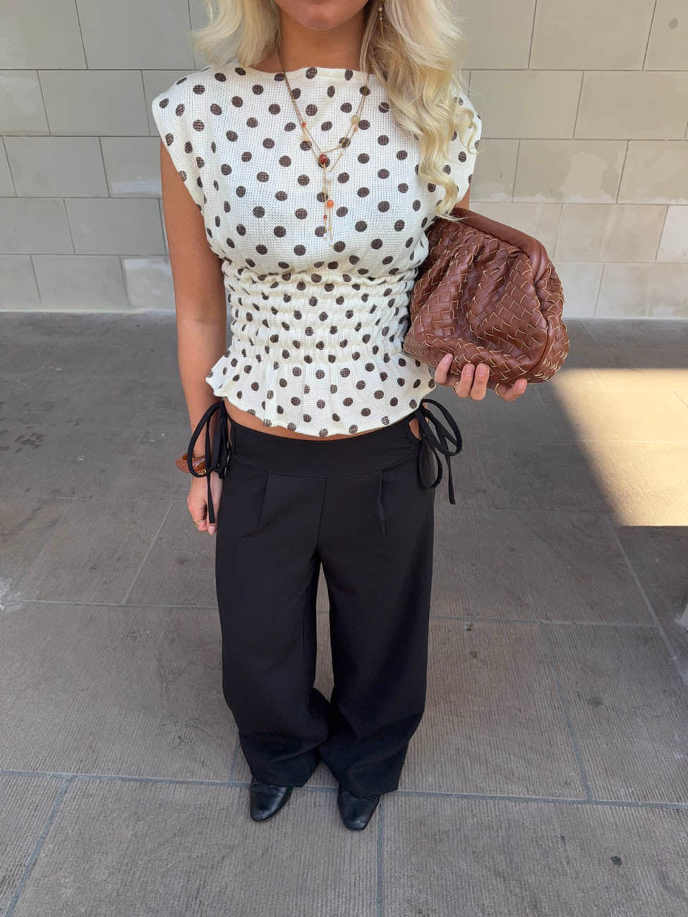Seline top with polka dots - White/brown 1 Seline top with polka dots - White/brown