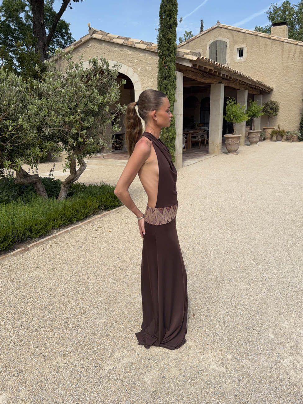 Skyla maxi dress with open back - Brown 7 Skyla maxi dress with open back - Brown