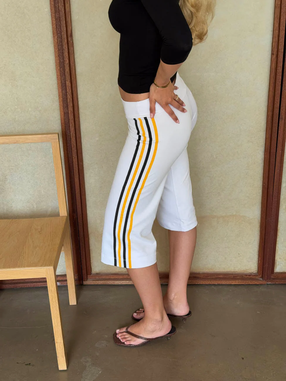 Tazzina capris with stripes - White/yellow/black 1 Tazzina capris with stripes - White/yellow/black