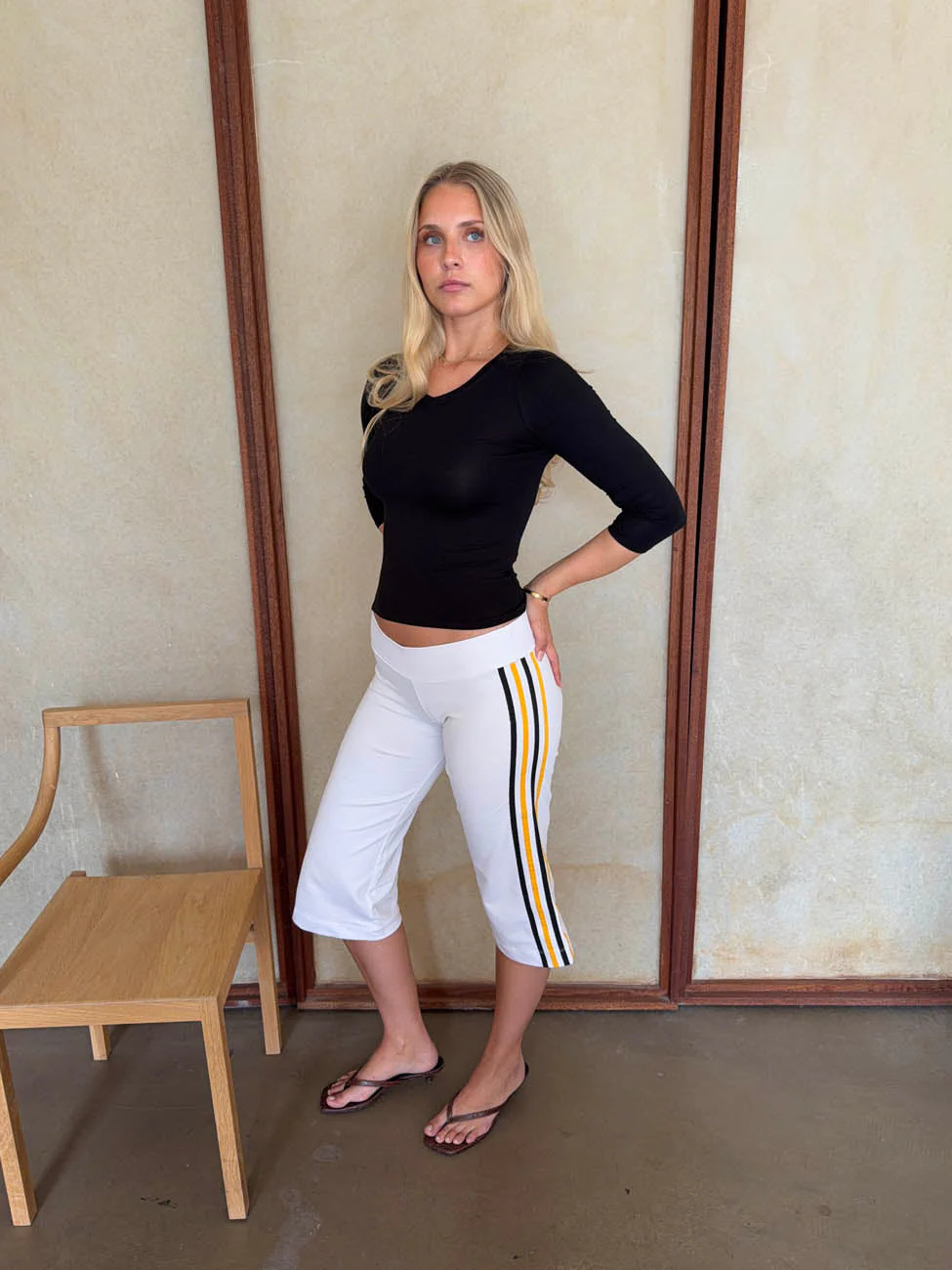 Tazzina capris with stripes - White/yellow/black 5 Tazzina capris with stripes - White/yellow/black