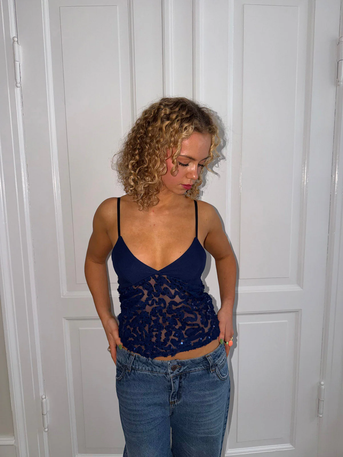 Lenia mesh top with sequins - Navy 1 Lenia mesh top with sequins - Navy