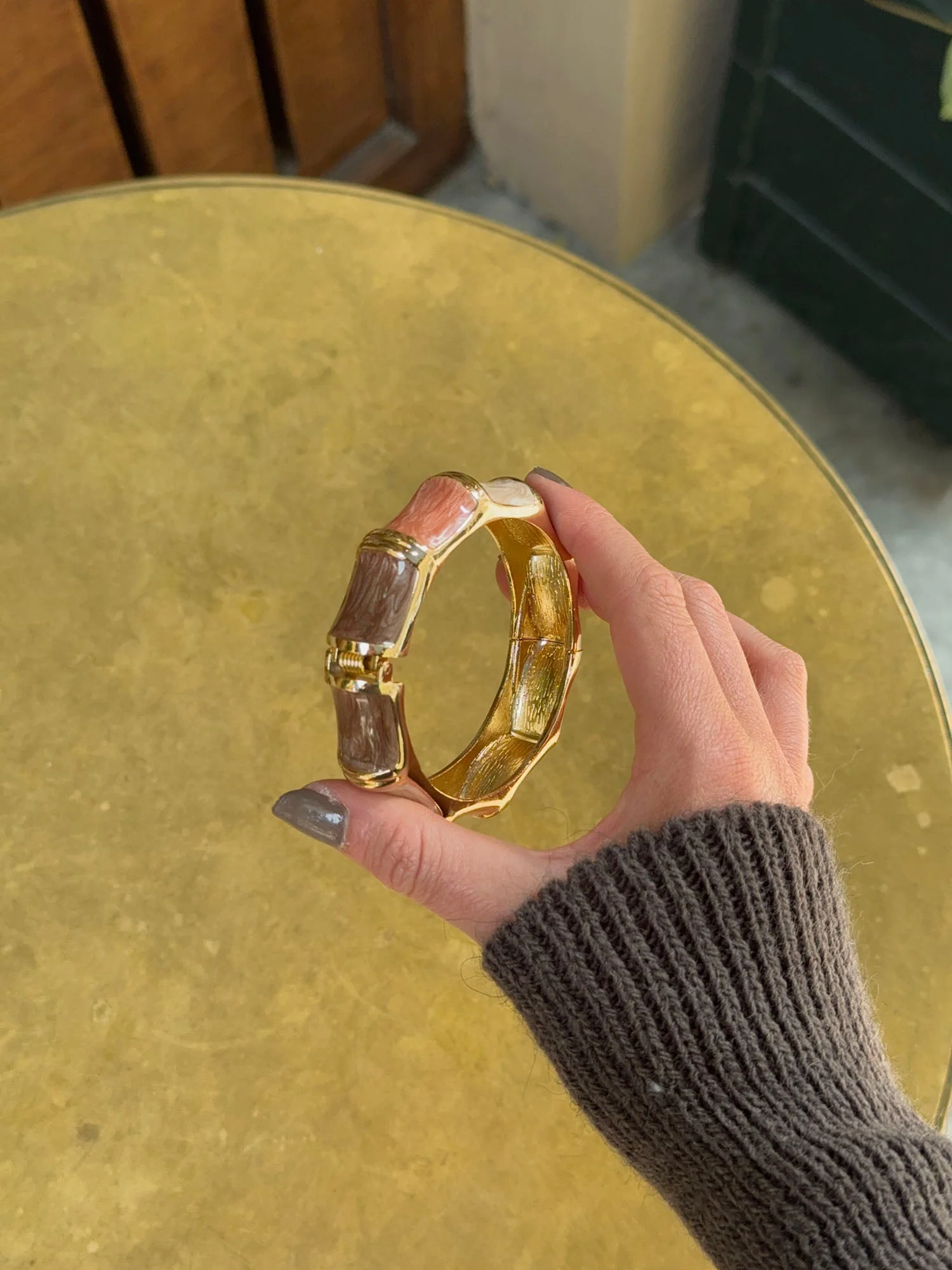 Ebony striped bangle – Coral/brown/gold/off-white 5 Ebony striped bangle – Coral/brown/gold/off-white