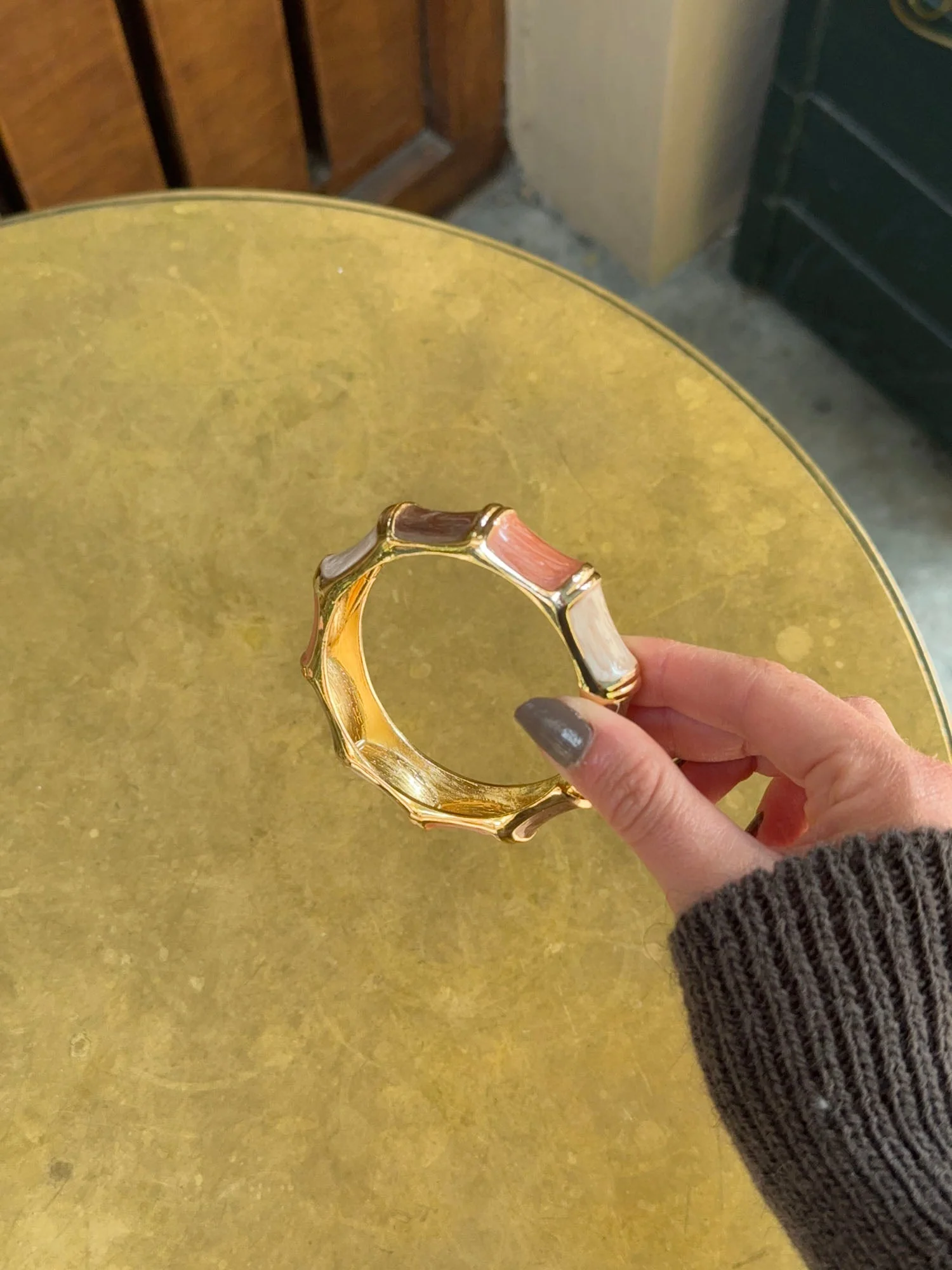 Ebony striped bangle – Coral/brown/gold/off-white 8 Ebony striped bangle – Coral/brown/gold/off-white