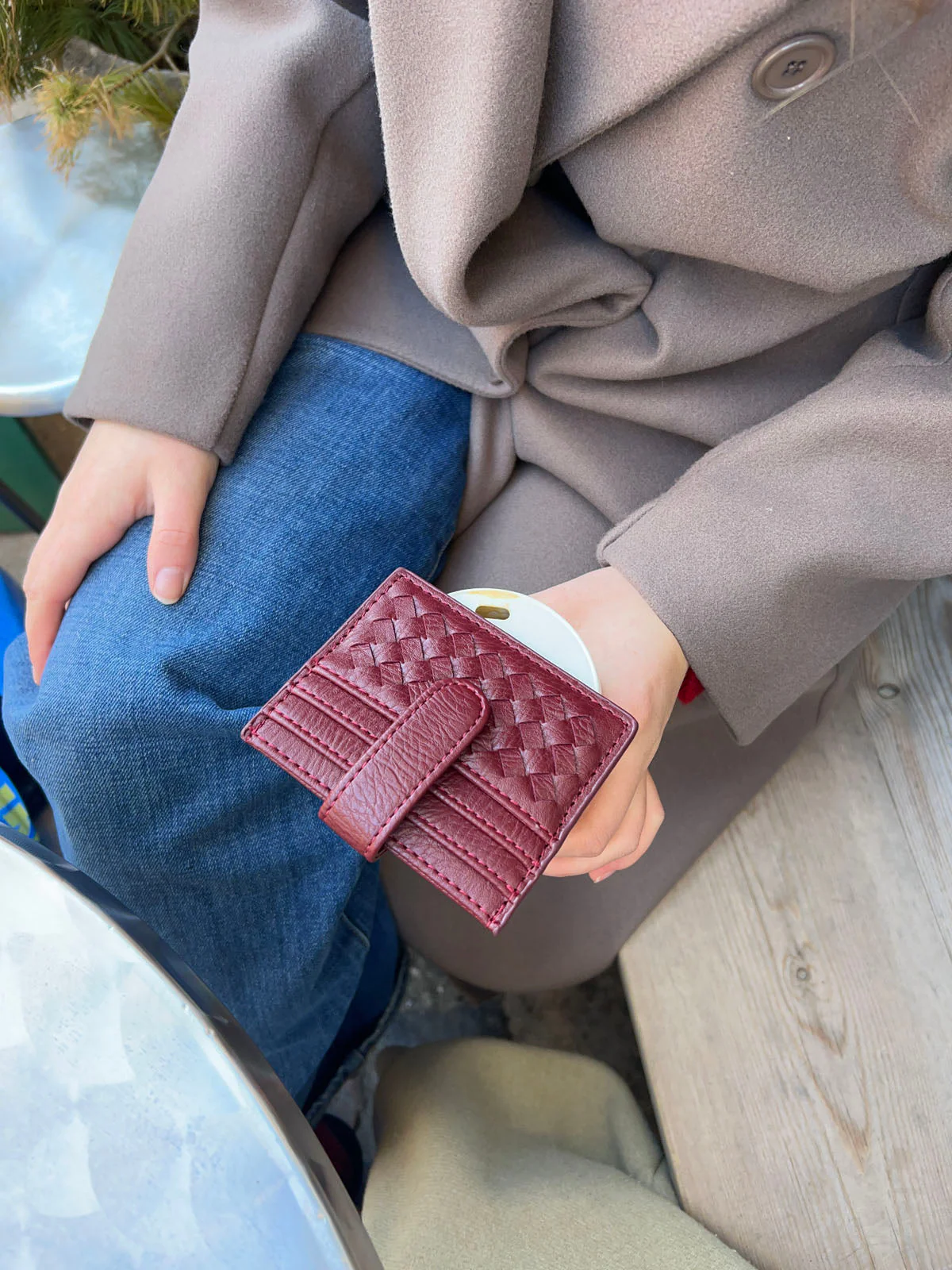 Boston woven card holder - Burgundy 1 Boston woven card holder - Burgundy