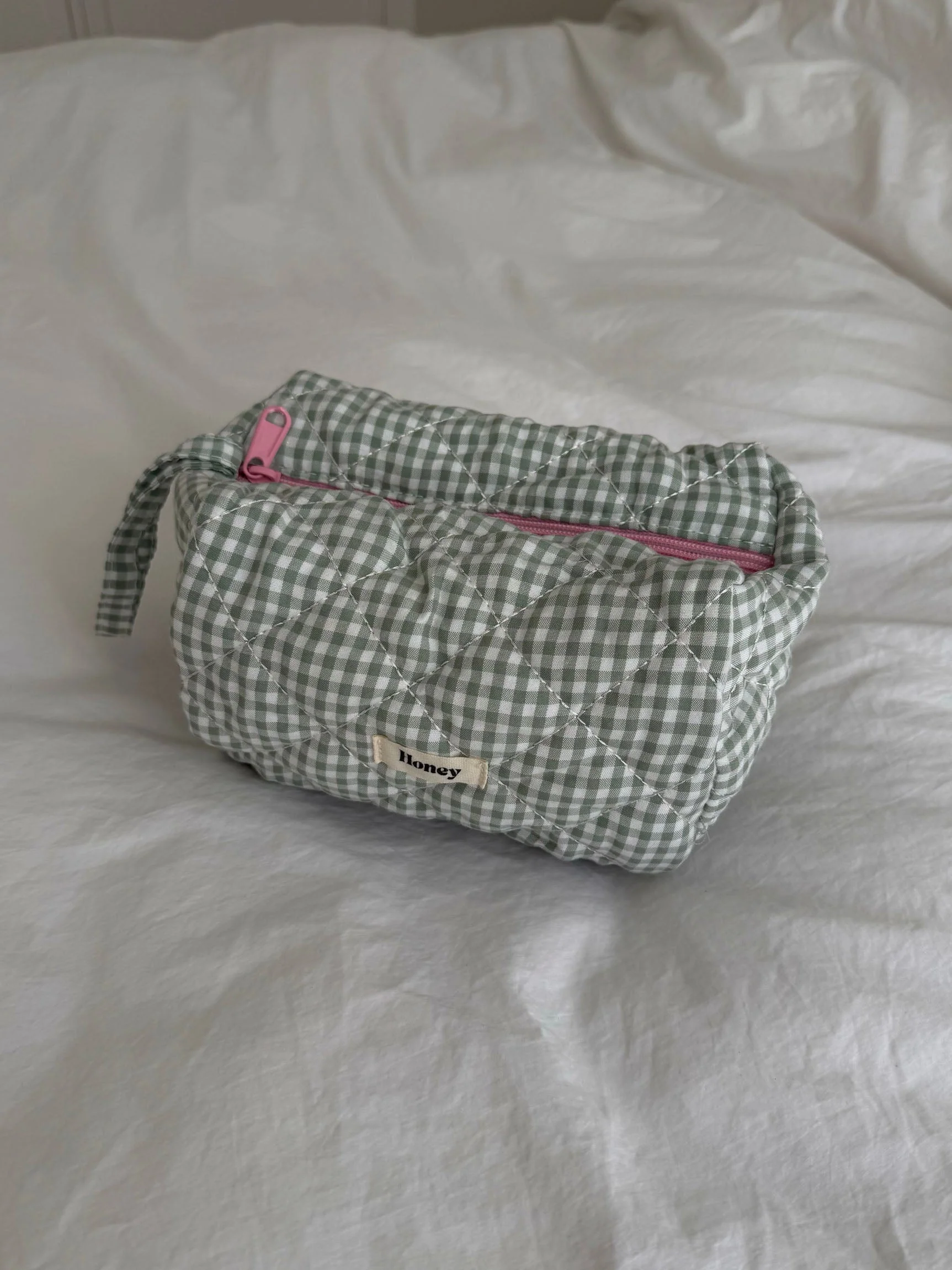 Honey small toiletry bag – White/green checkers 2 Honey small toiletry bag – White/green checkers