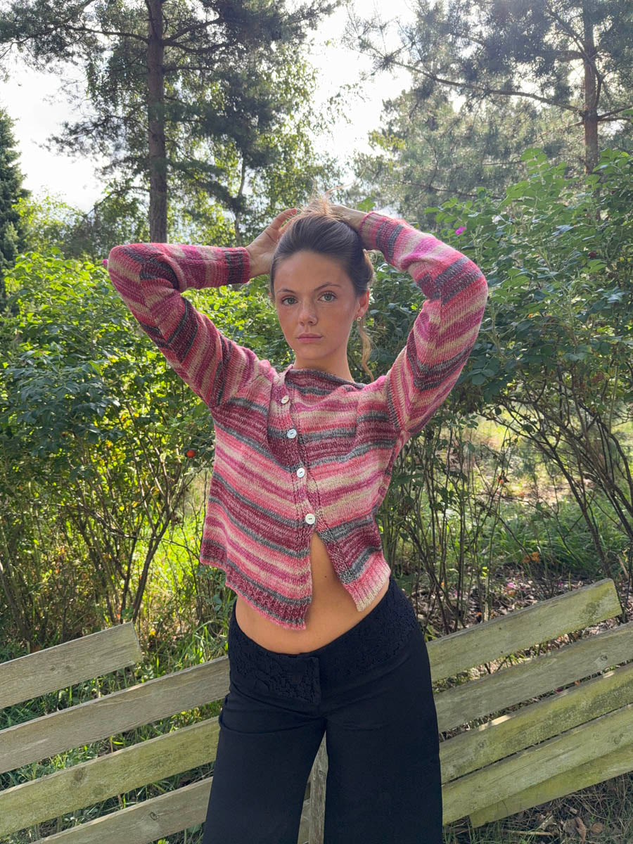 Bernie knit with buttons and stripes - Pink