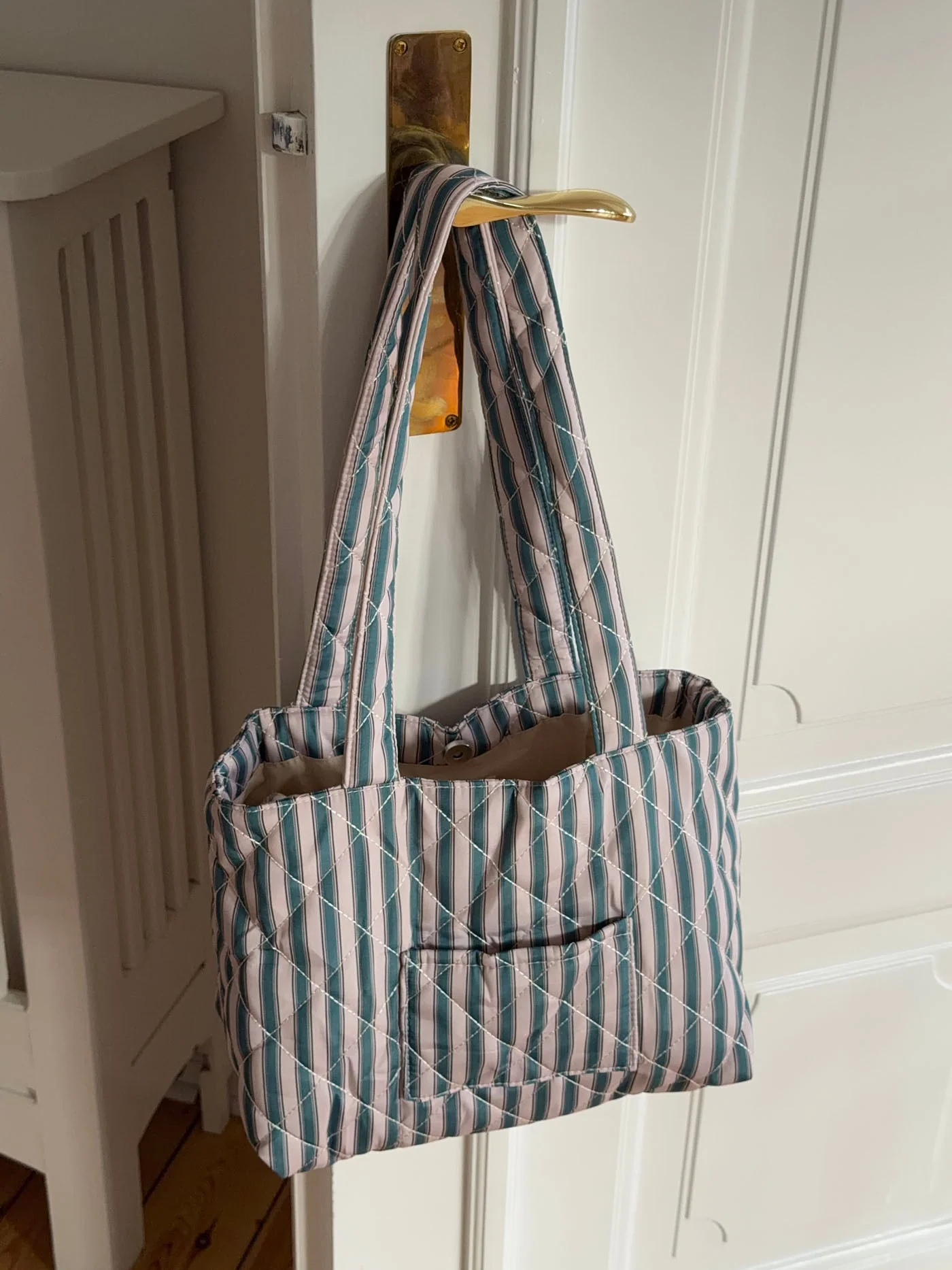 Honey tote bag with stripes - Beige/green 1 Honey tote bag with stripes - Beige/green