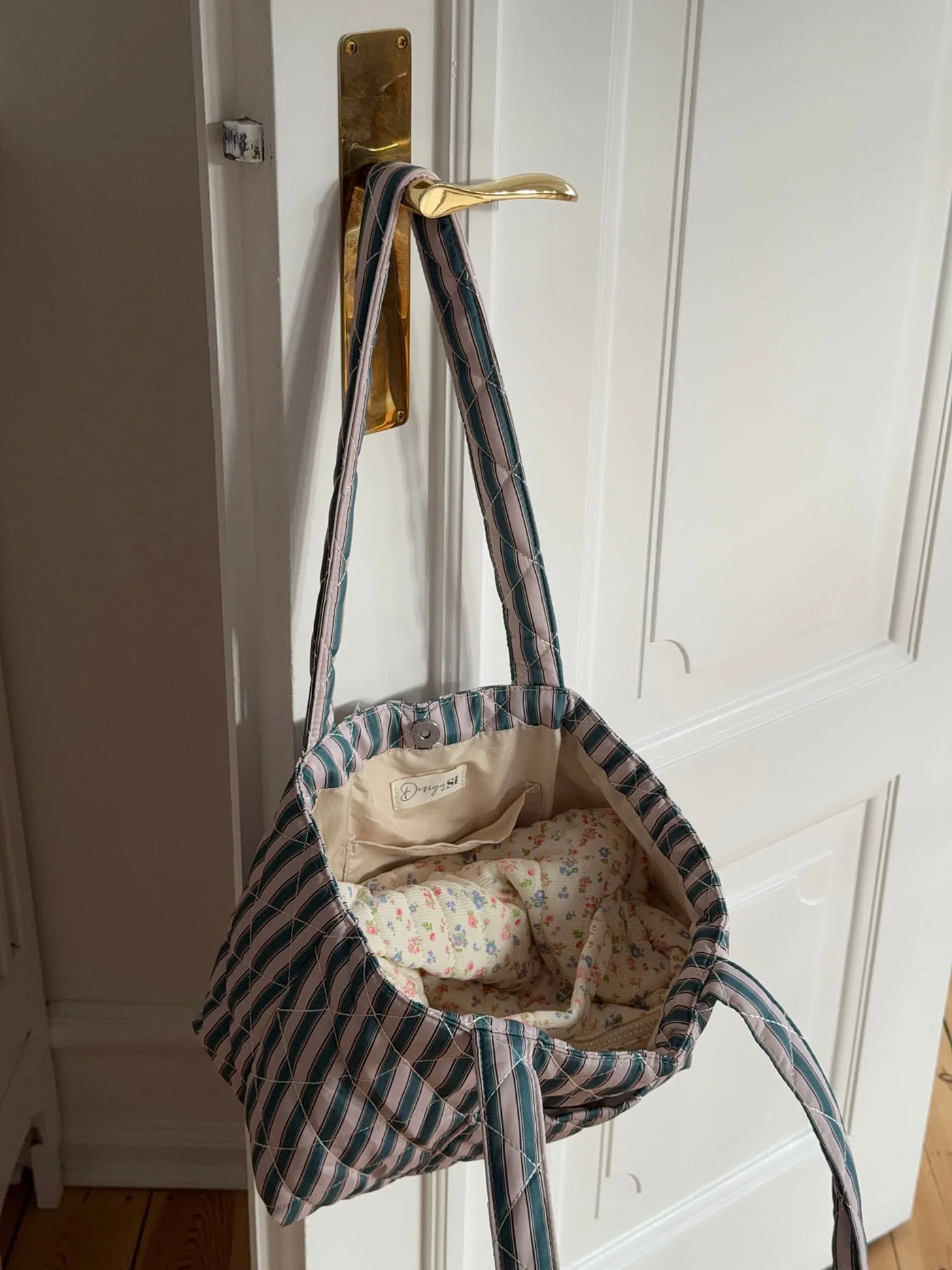 Honey tote bag with stripes - Beige/green 2 Honey tote bag with stripes - Beige/green