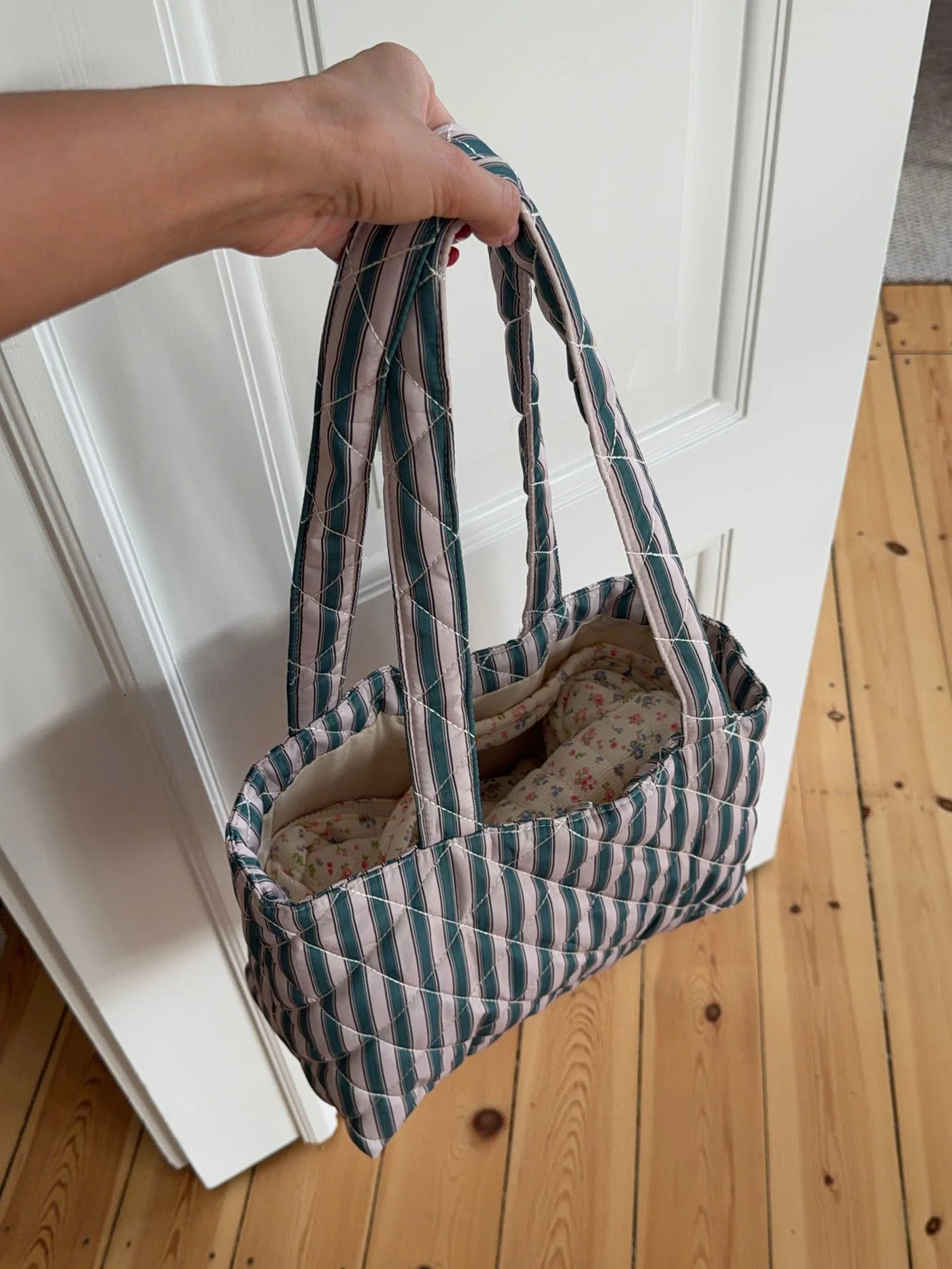 Honey tote bag with stripes - Beige/green 3 Honey tote bag with stripes - Beige/green