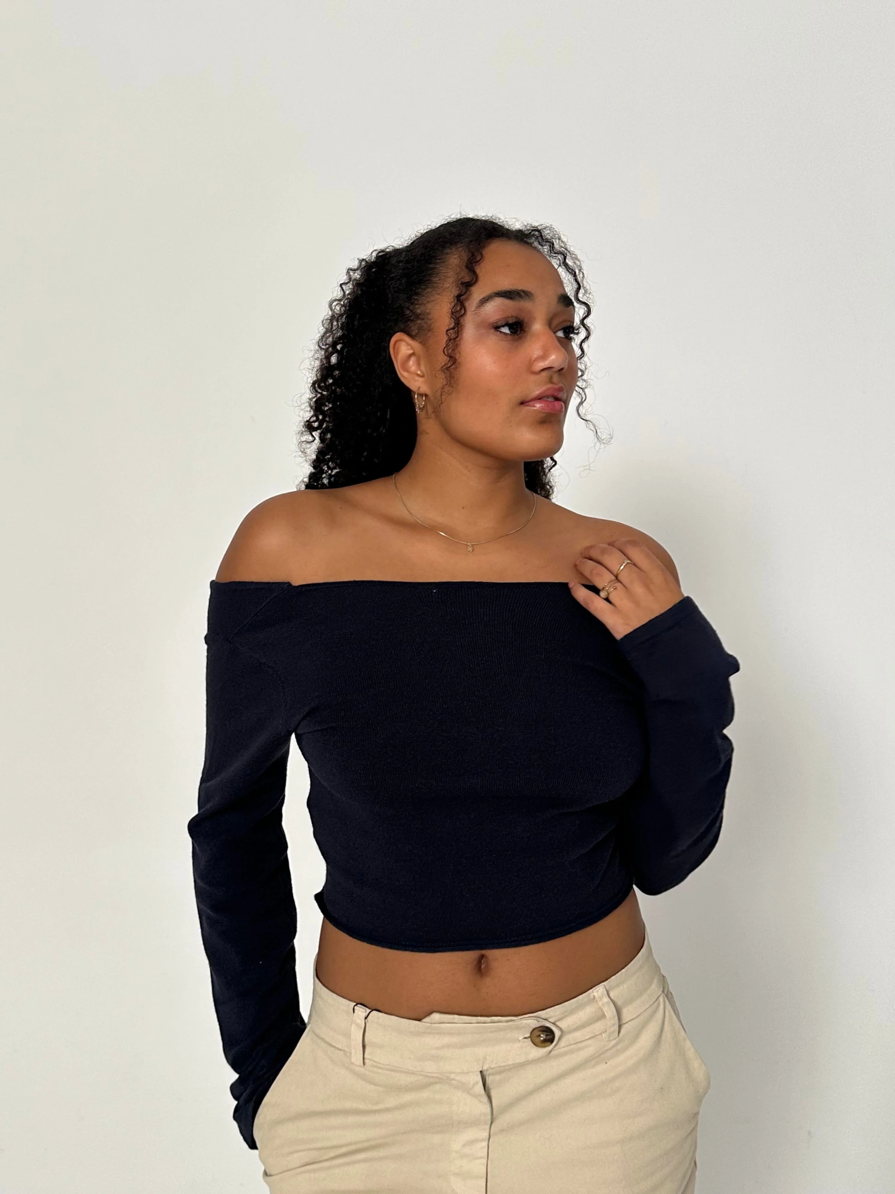 Simona 2 ways tie blouse - Navy 1 Simona 2 ways tie blouse - Navy