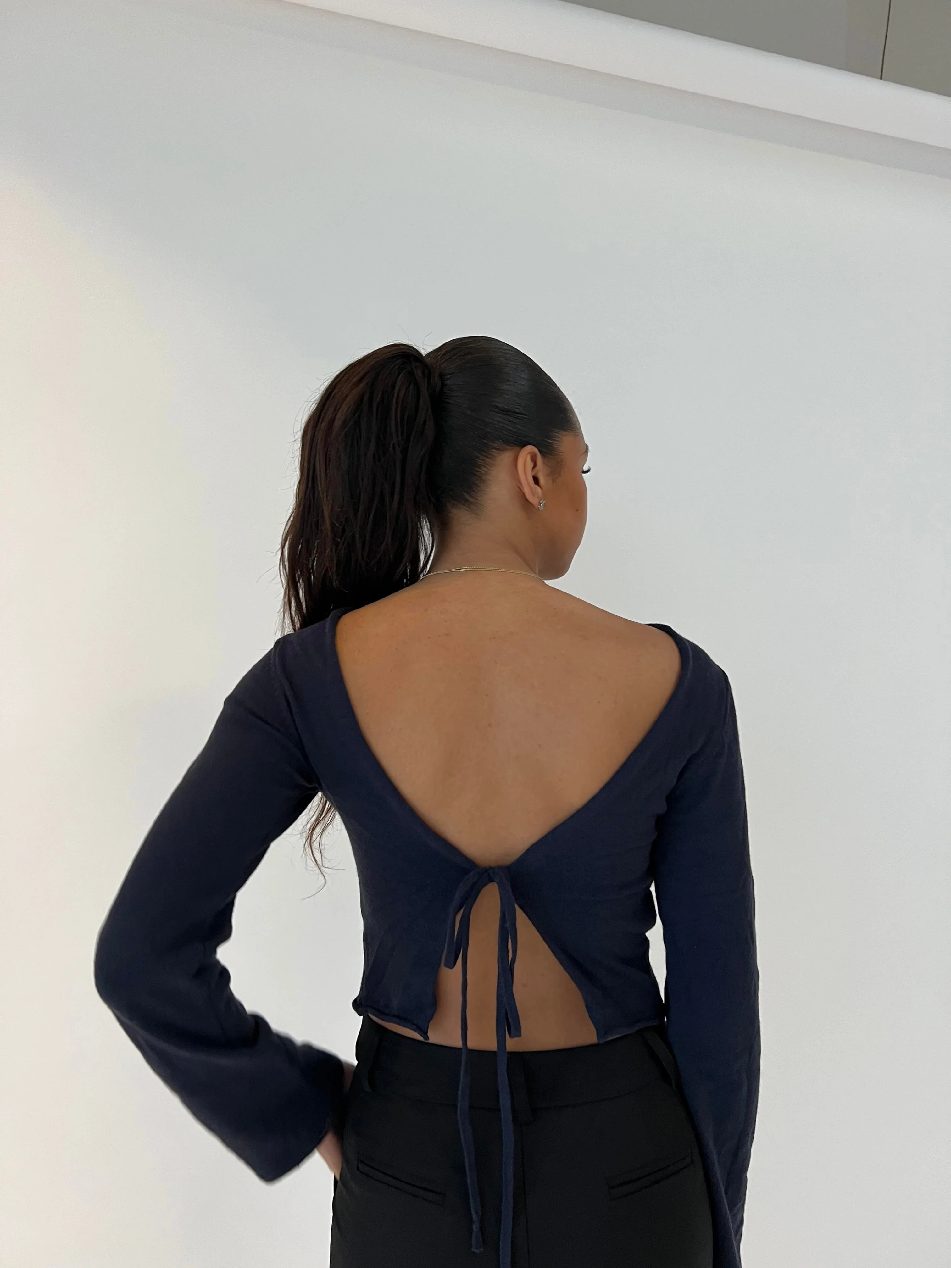 Simona 2 ways tie blouse - Navy 10 Simona 2 ways tie blouse - Navy
