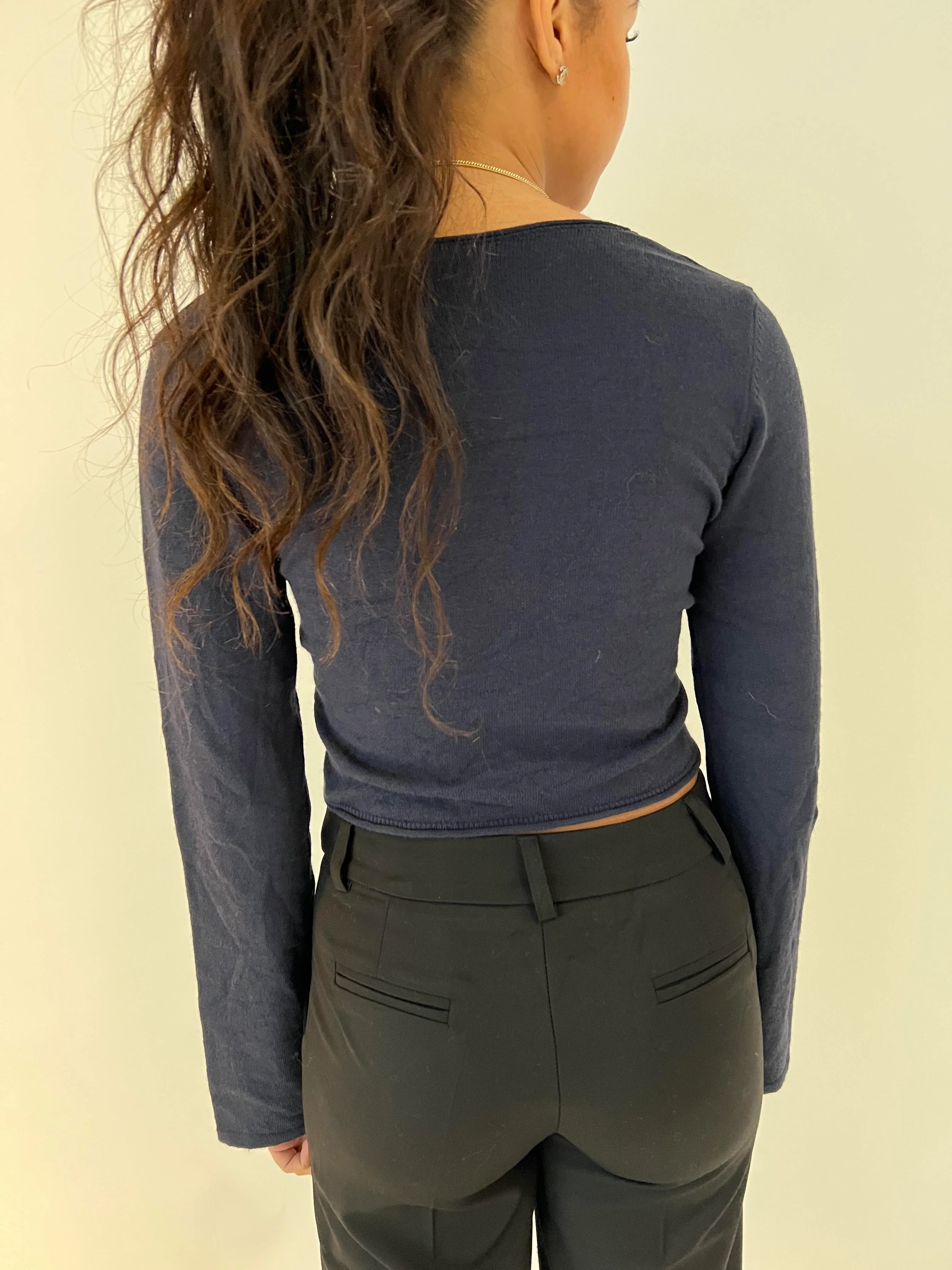 Simona 2 ways tie blouse - Navy 13 Simona 2 ways tie blouse - Navy
