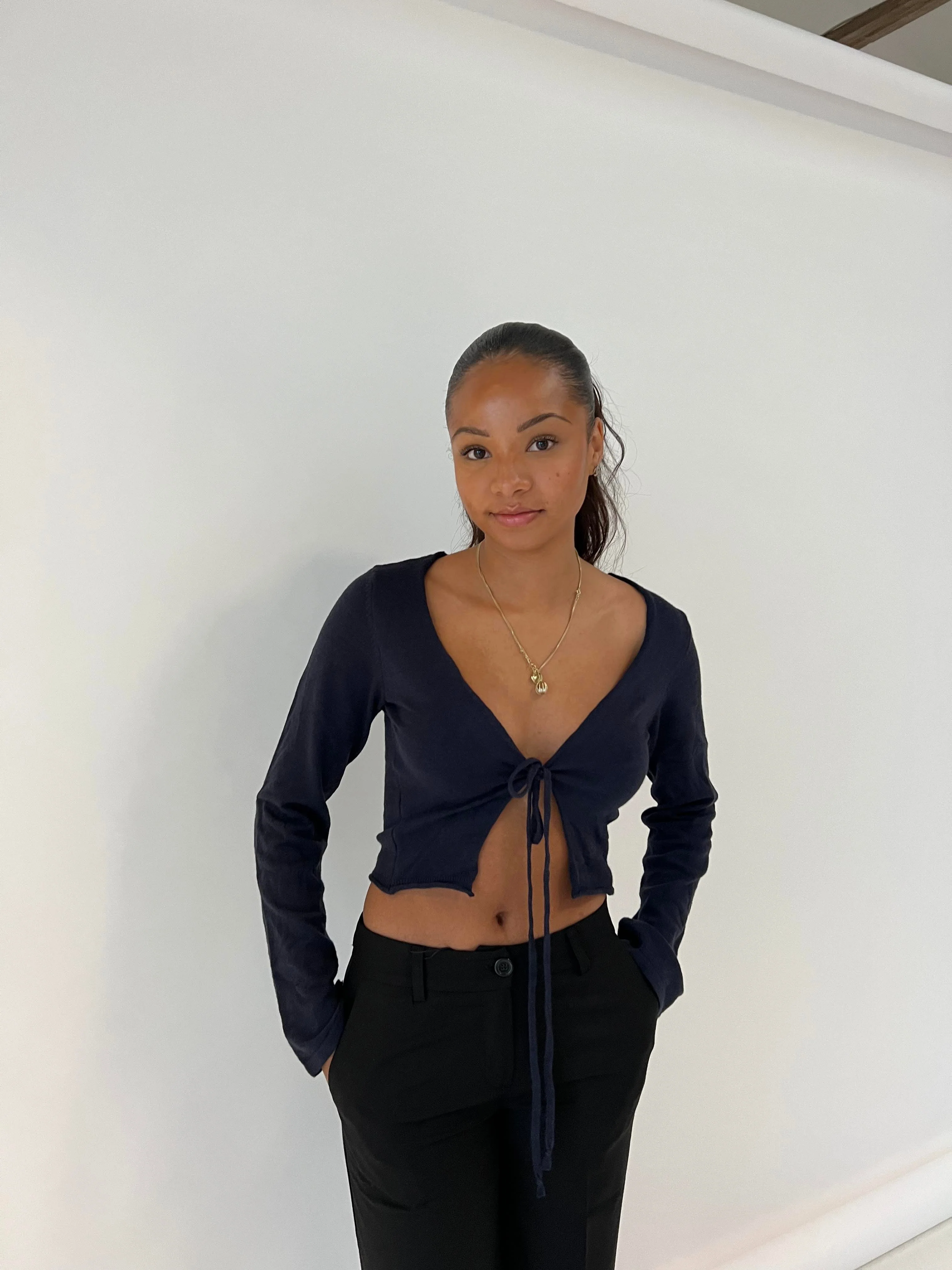 Simona 2 ways tie blouse - Navy 15 Simona 2 ways tie blouse - Navy
