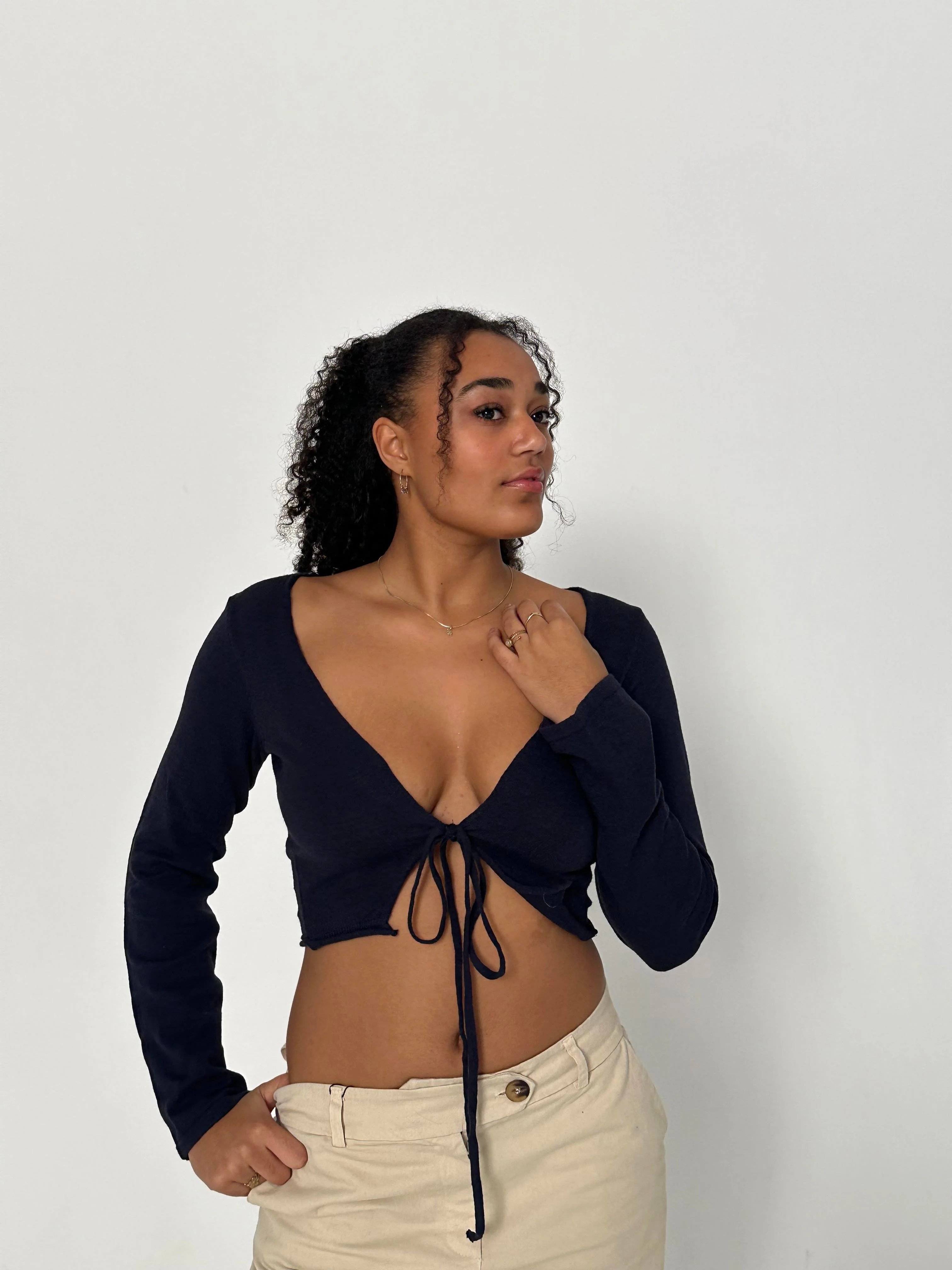 Simona 2 ways tie blouse - Navy 3 Simona 2 ways tie blouse - Navy