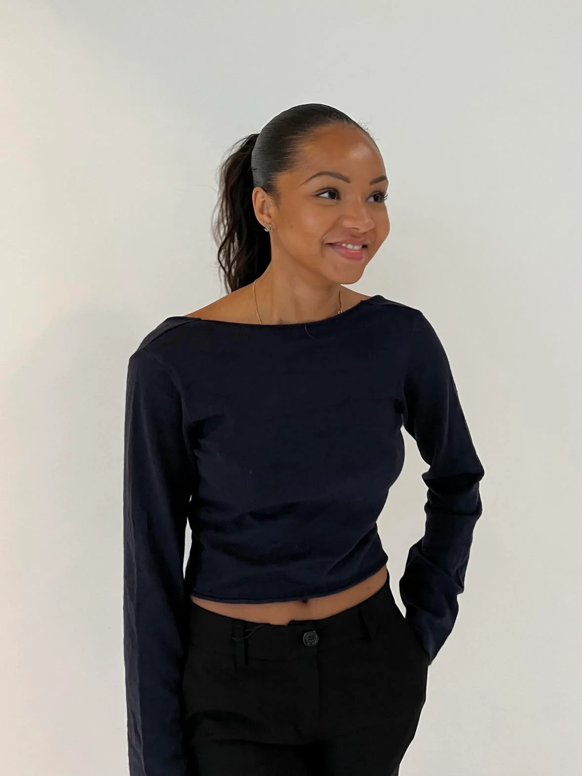 Simona 2 ways tie blouse - Navy 4 Simona 2 ways tie blouse - Navy