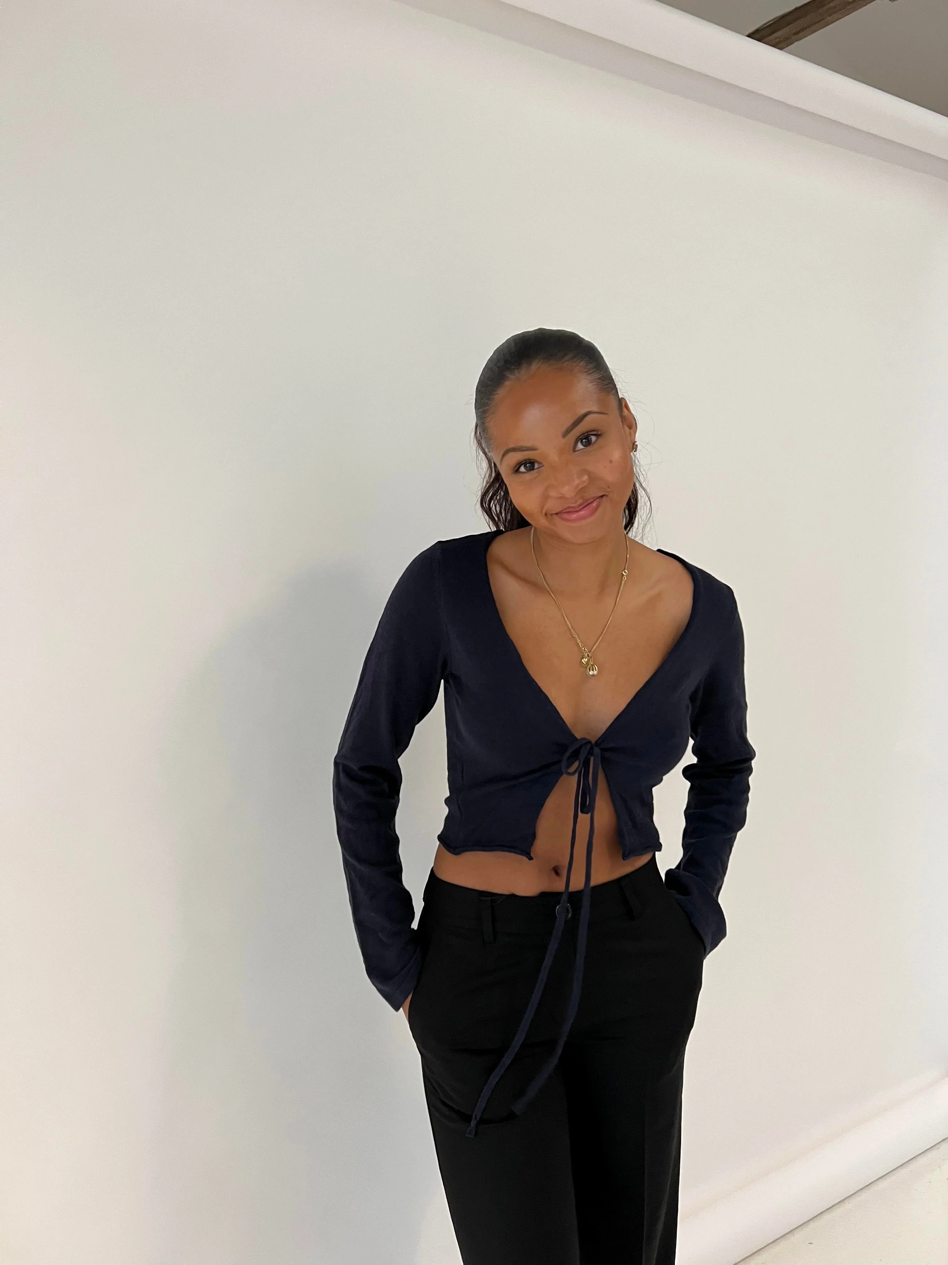 Simona 2 ways tie blouse - Navy 6 Simona 2 ways tie blouse - Navy