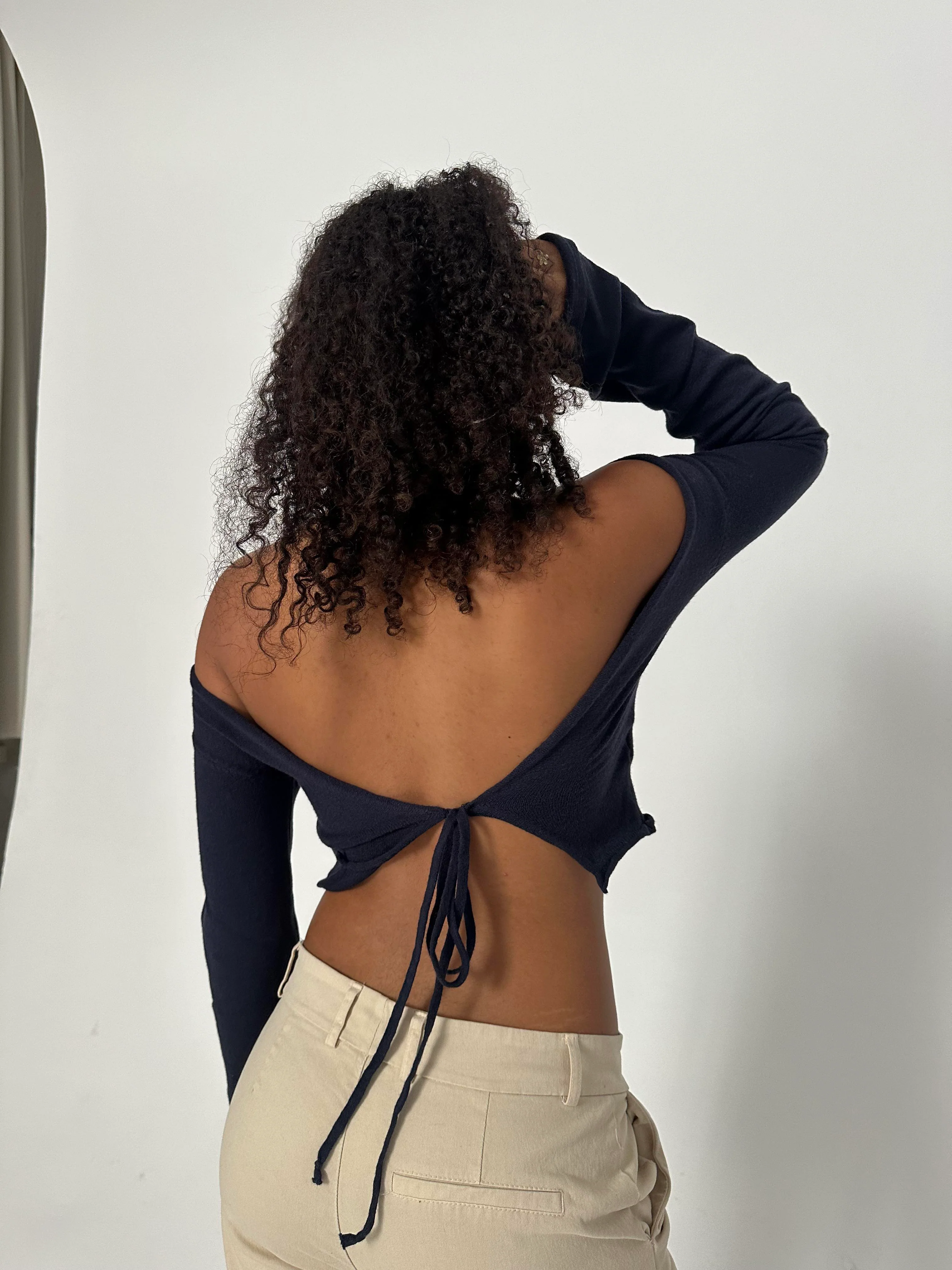 Simona 2 ways tie blouse - Navy 8 Simona 2 ways tie blouse - Navy