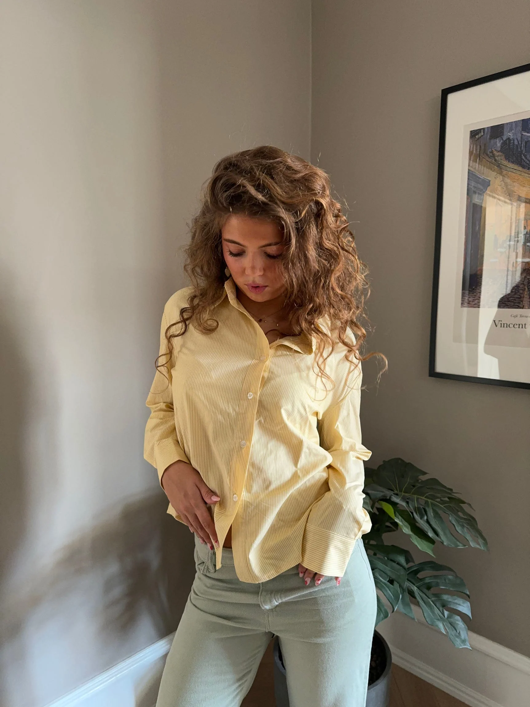 Liva button shirt with stripes - Yellow/white