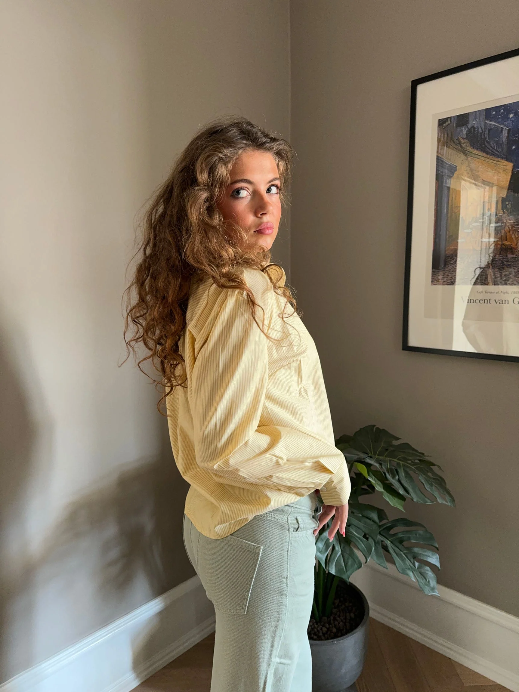 Liva button shirt with stripes - Yellow/white 3 Liva button shirt with stripes - Yellow/white