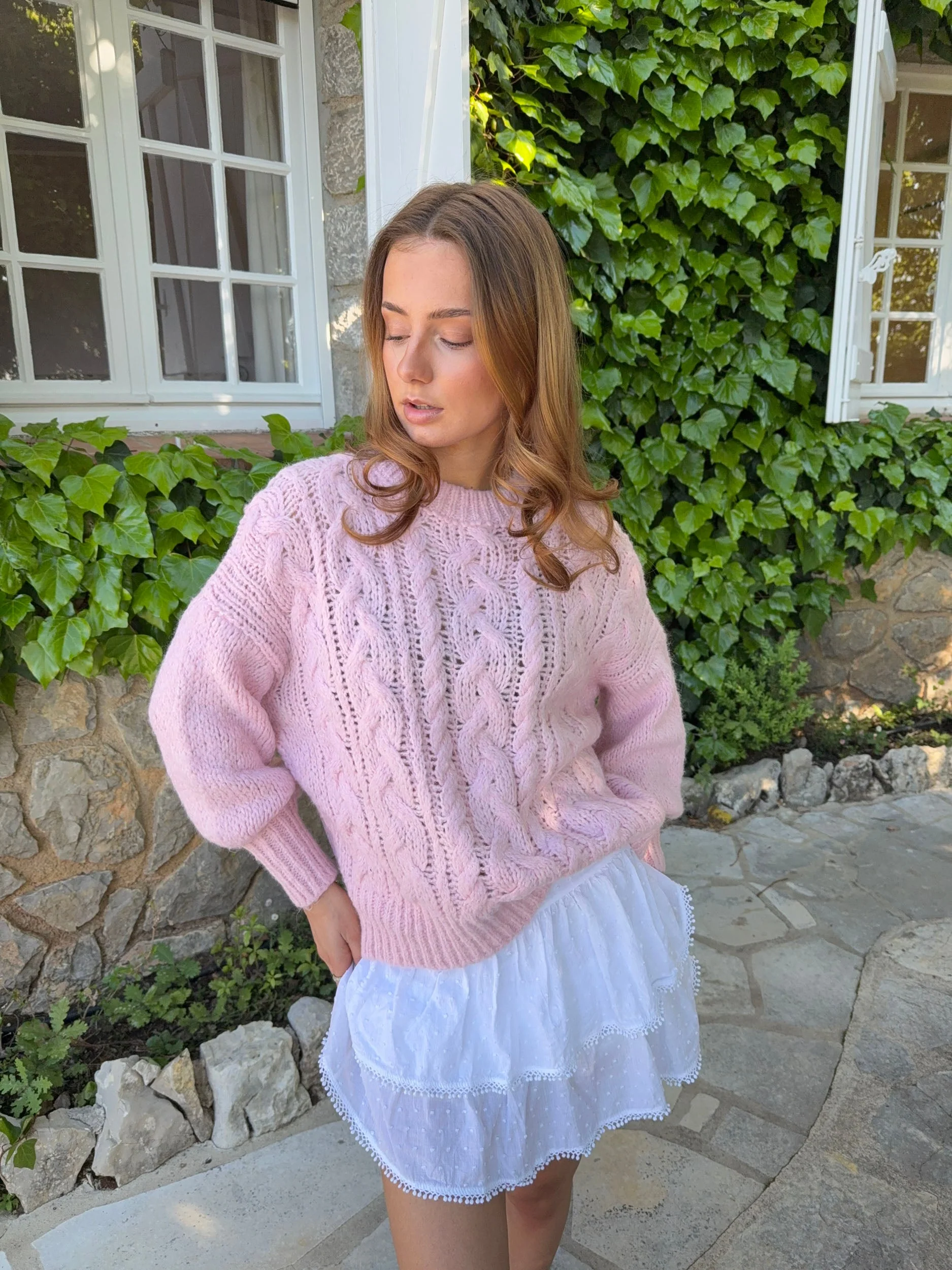 Raffaella cable knit – Pink 1 Raffaella cable knit – Pink