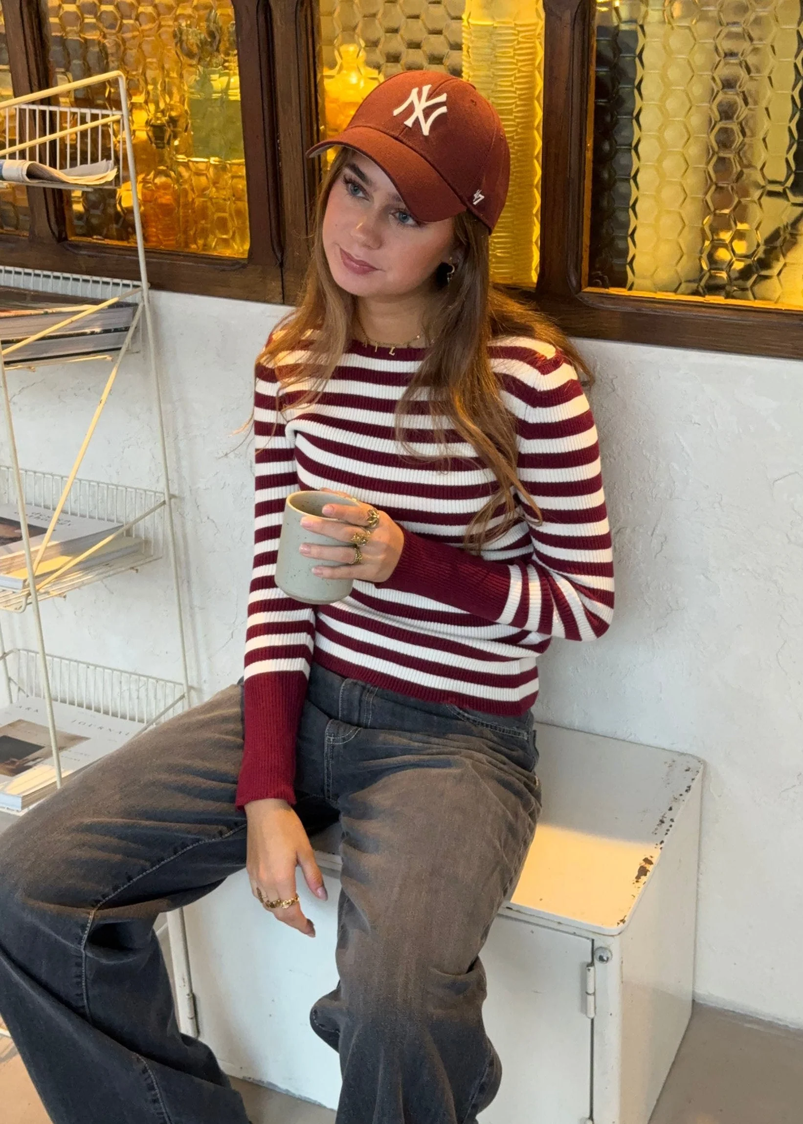 Dahlia blouse with stripes - Red/white