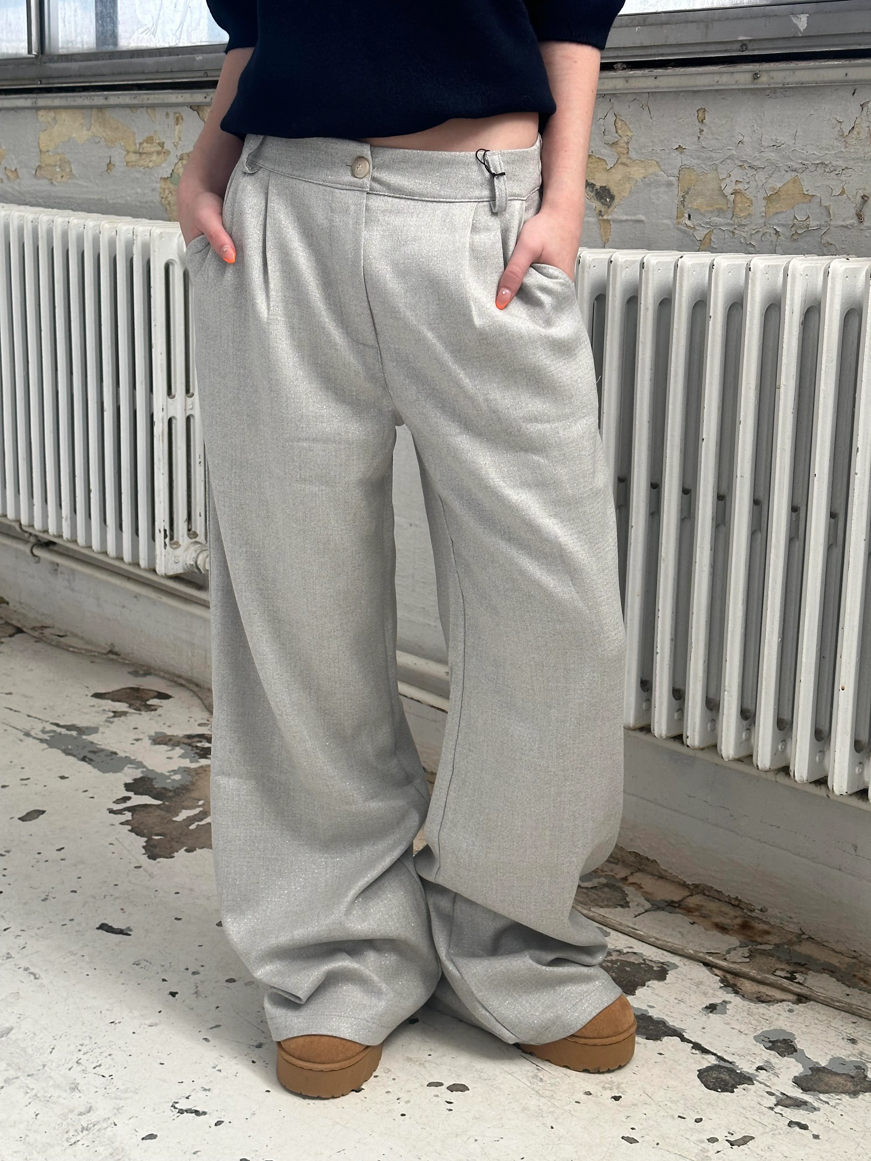Donna oversized glitter pants - Light grey 1 Donna oversized glitter pants - Light grey