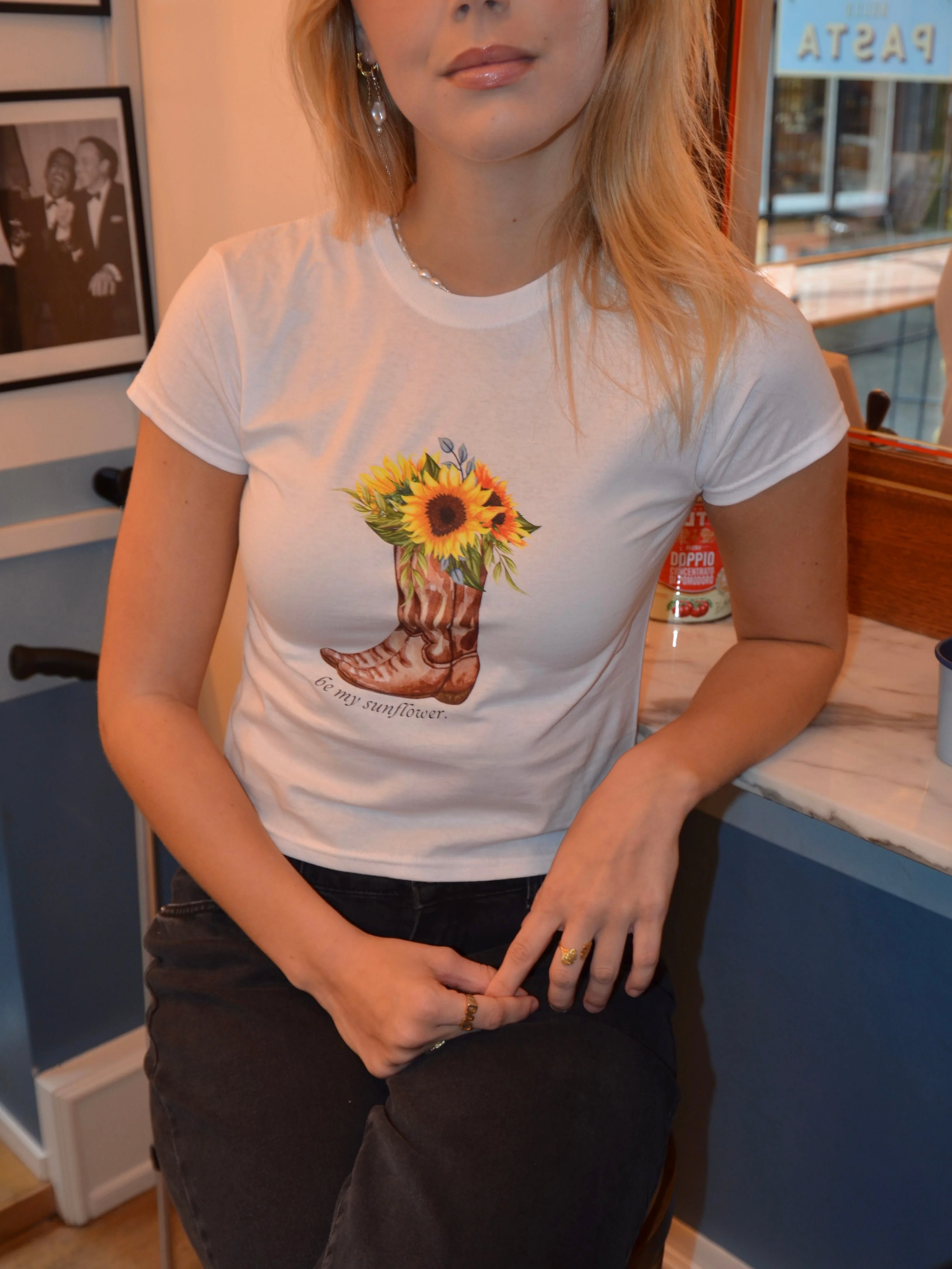 "Be my sunflower" baby tee - White 10 "Be my sunflower" baby tee - White
